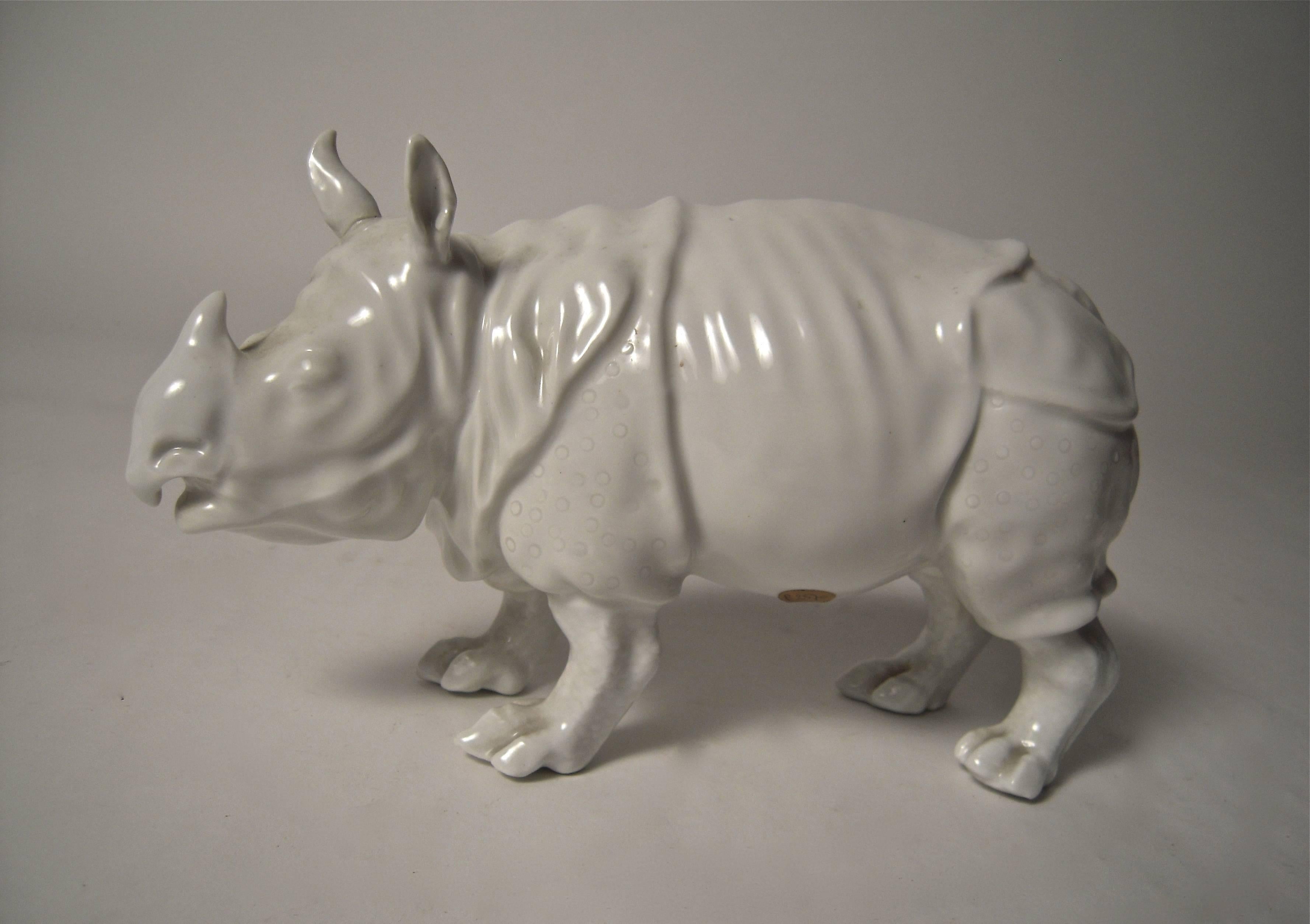 Glazed Pair of White Porcelain Rhinoceroses