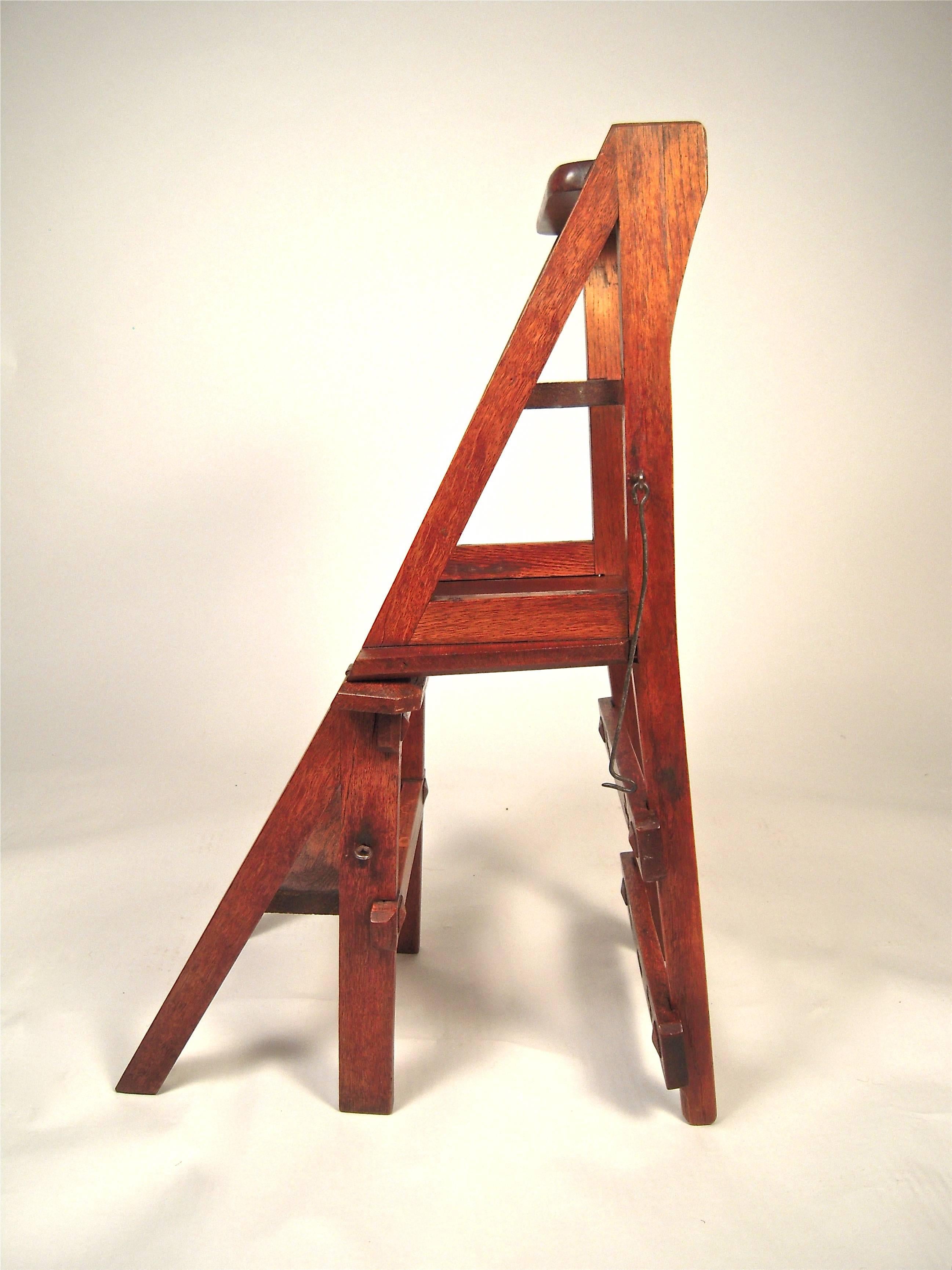Carved Gothic Revival Metamorphic Chair and Step Ladder