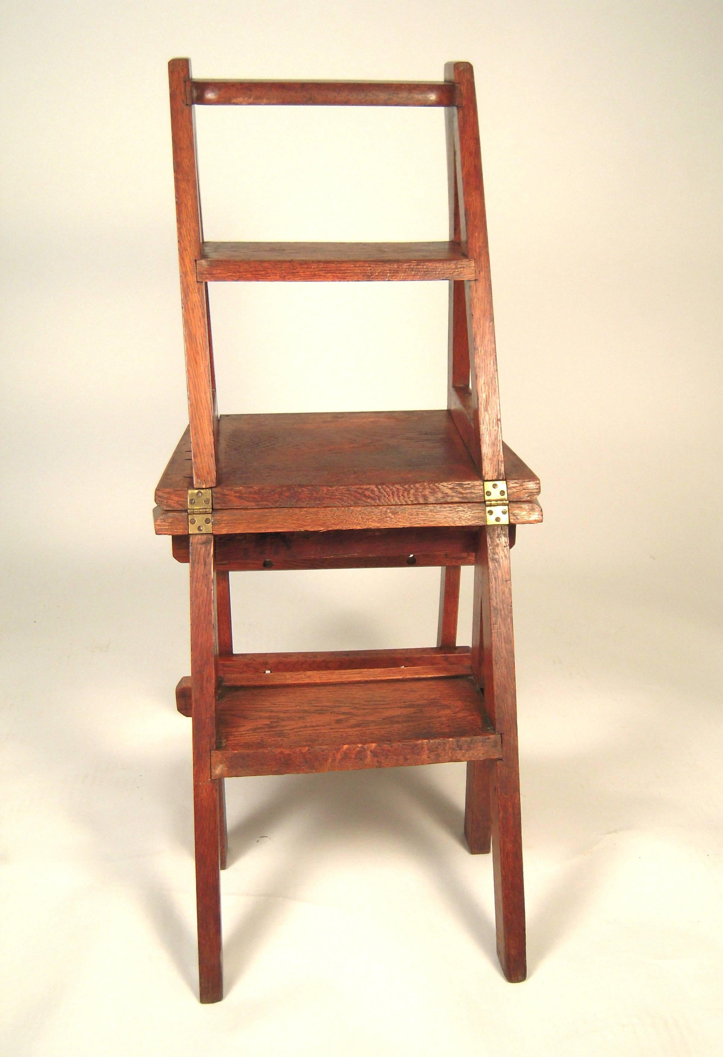 Gothic Revival Metamorphic Chair and Step Ladder In Excellent Condition In Essex, MA