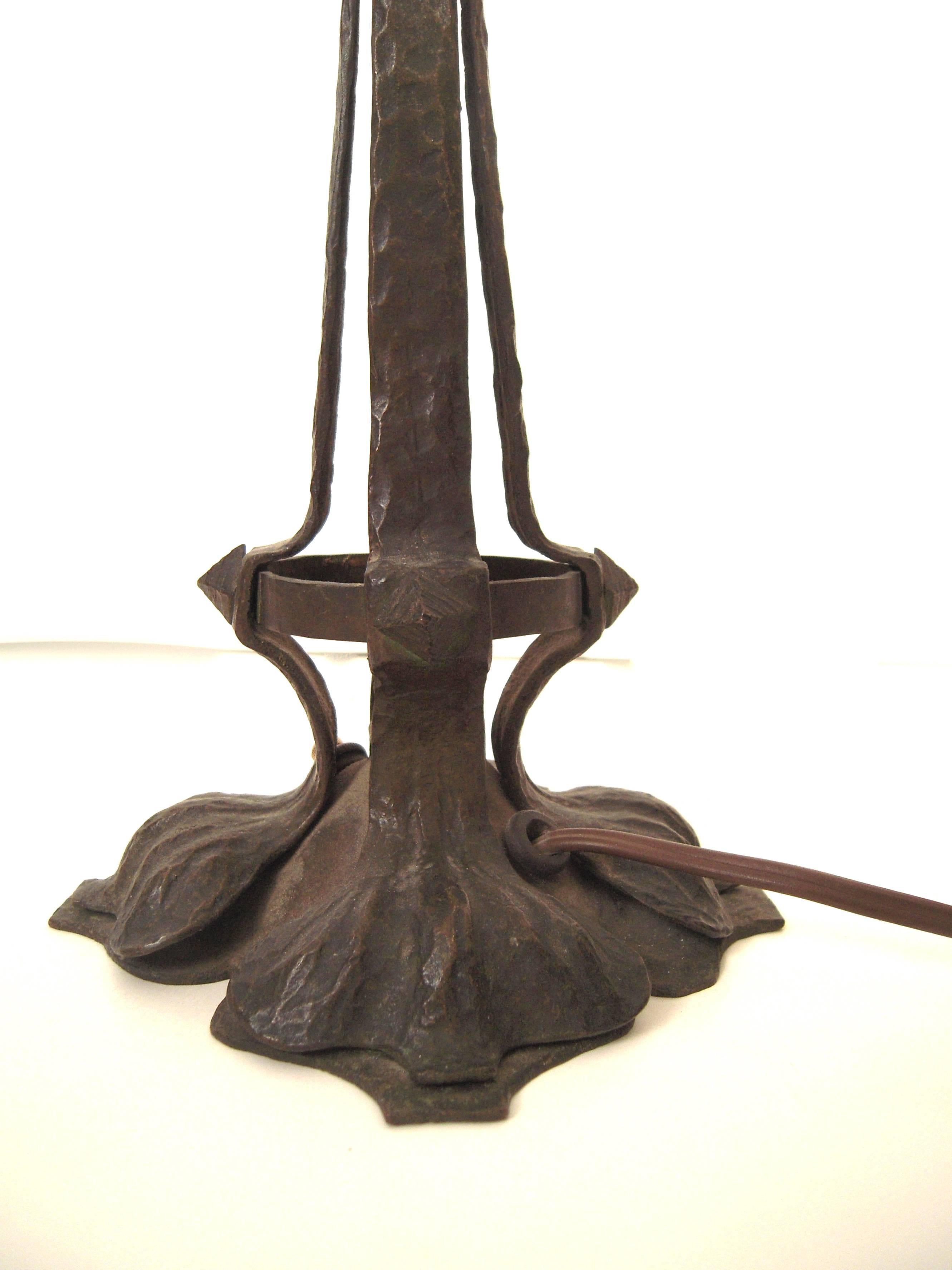 American Arts and Crafts Period Wrought Iron and Mica Lamp
