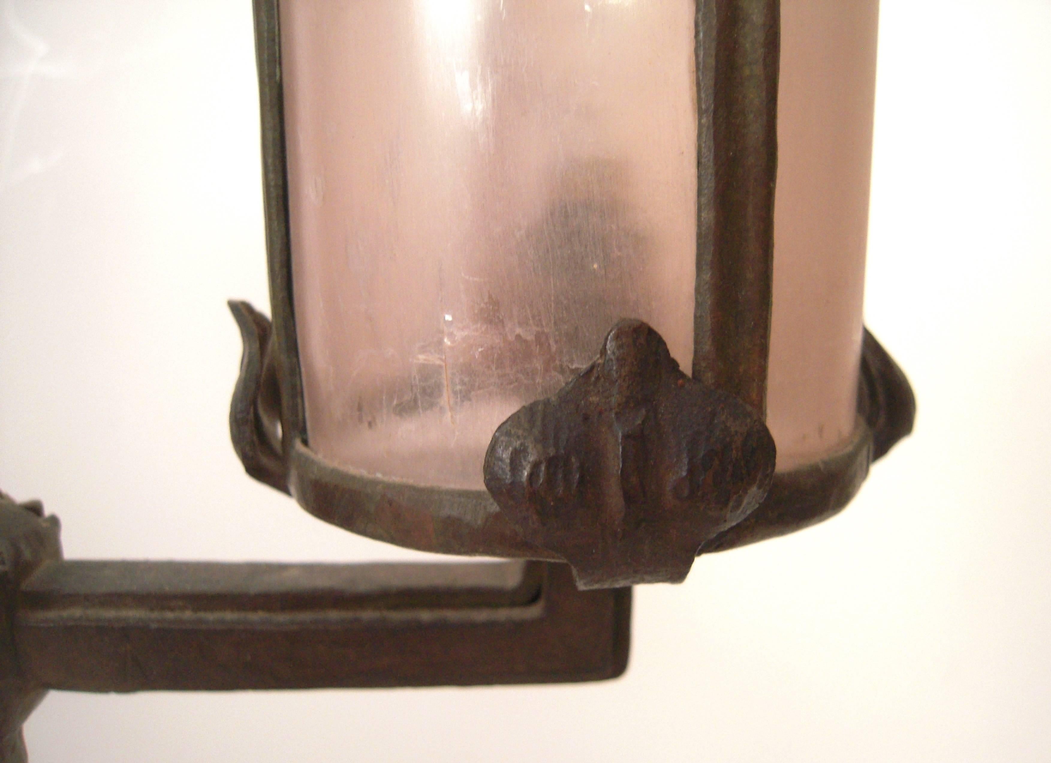 Early 20th Century Arts and Crafts Period Wrought Iron and Mica Lamp