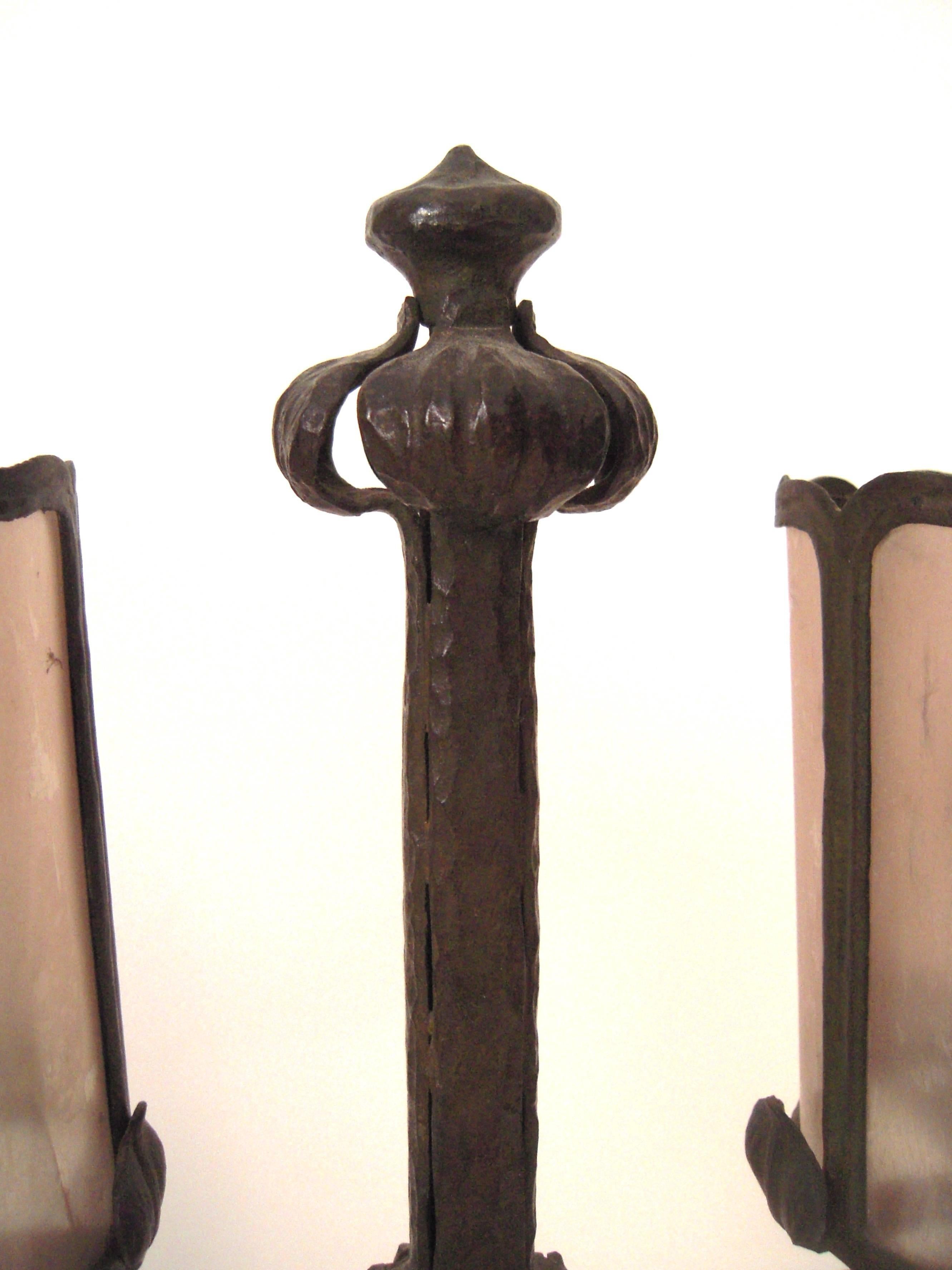 Arts and Crafts Period Wrought Iron and Mica Lamp 1