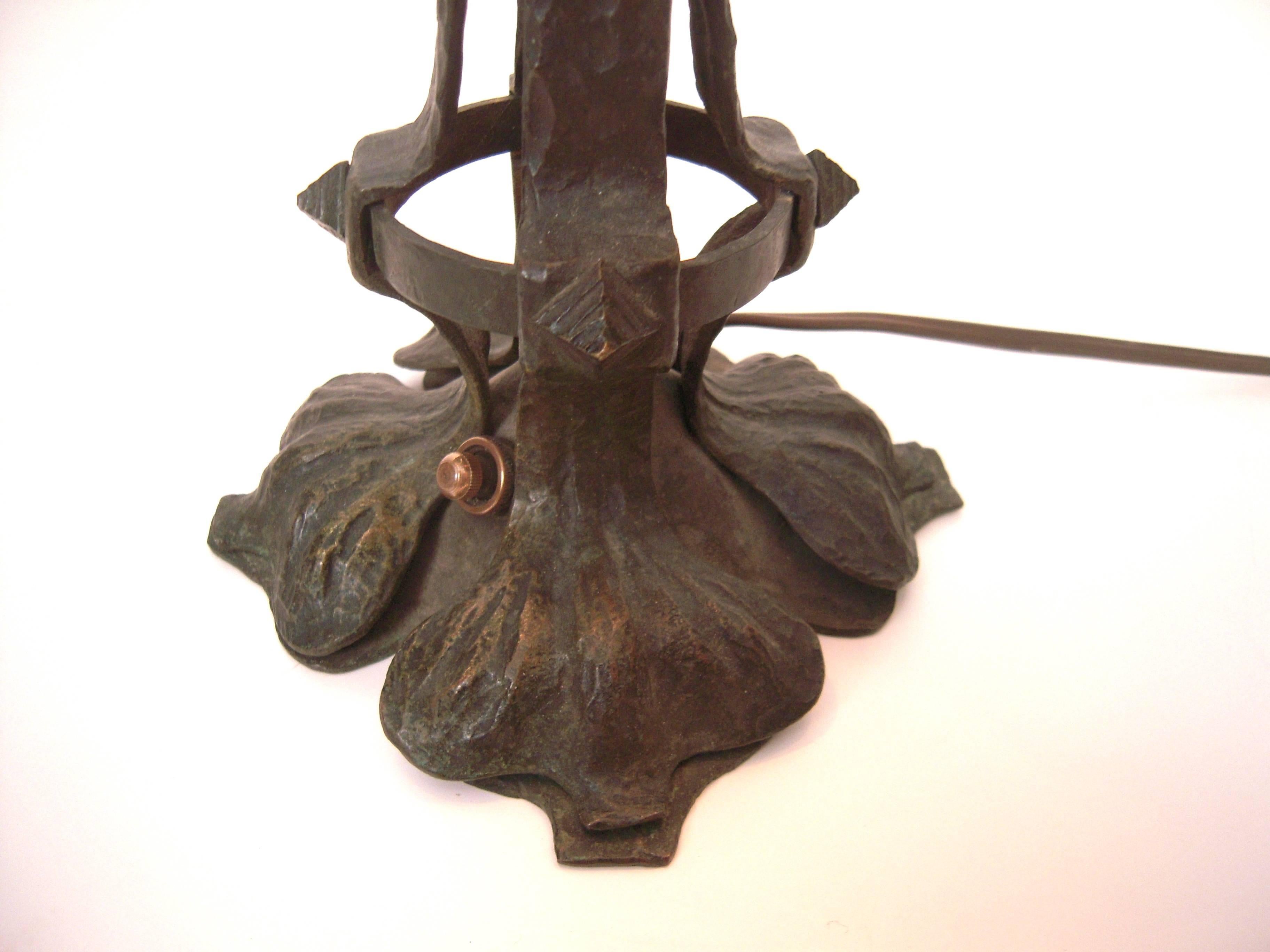 Arts and Crafts Period Wrought Iron and Mica Lamp 3