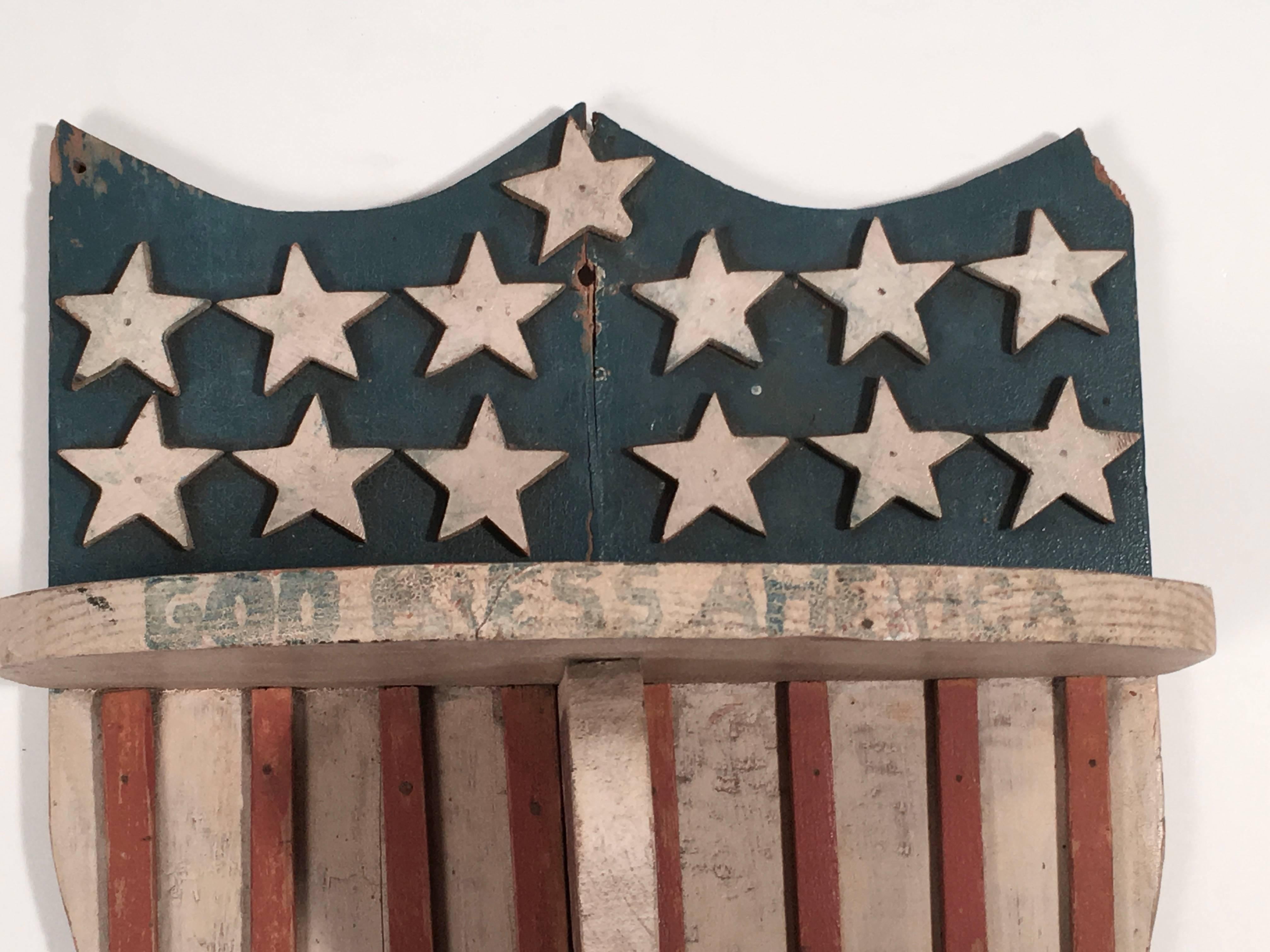 Folk Art Patriotic Stars and Stripes Wall Shelf, circa 1900