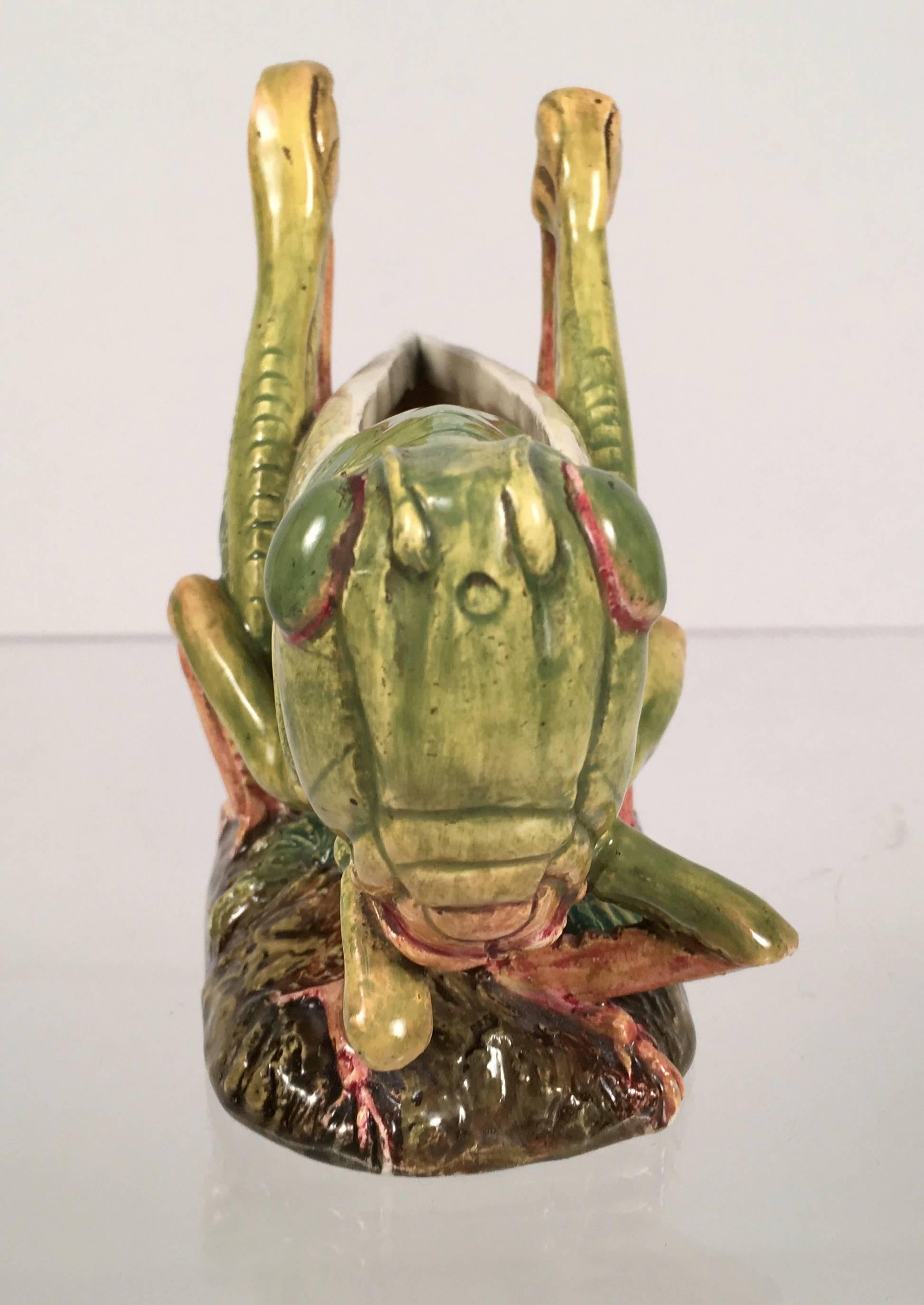 French Majolica Vase Modeled as a Grasshopper In Excellent Condition In Essex, MA