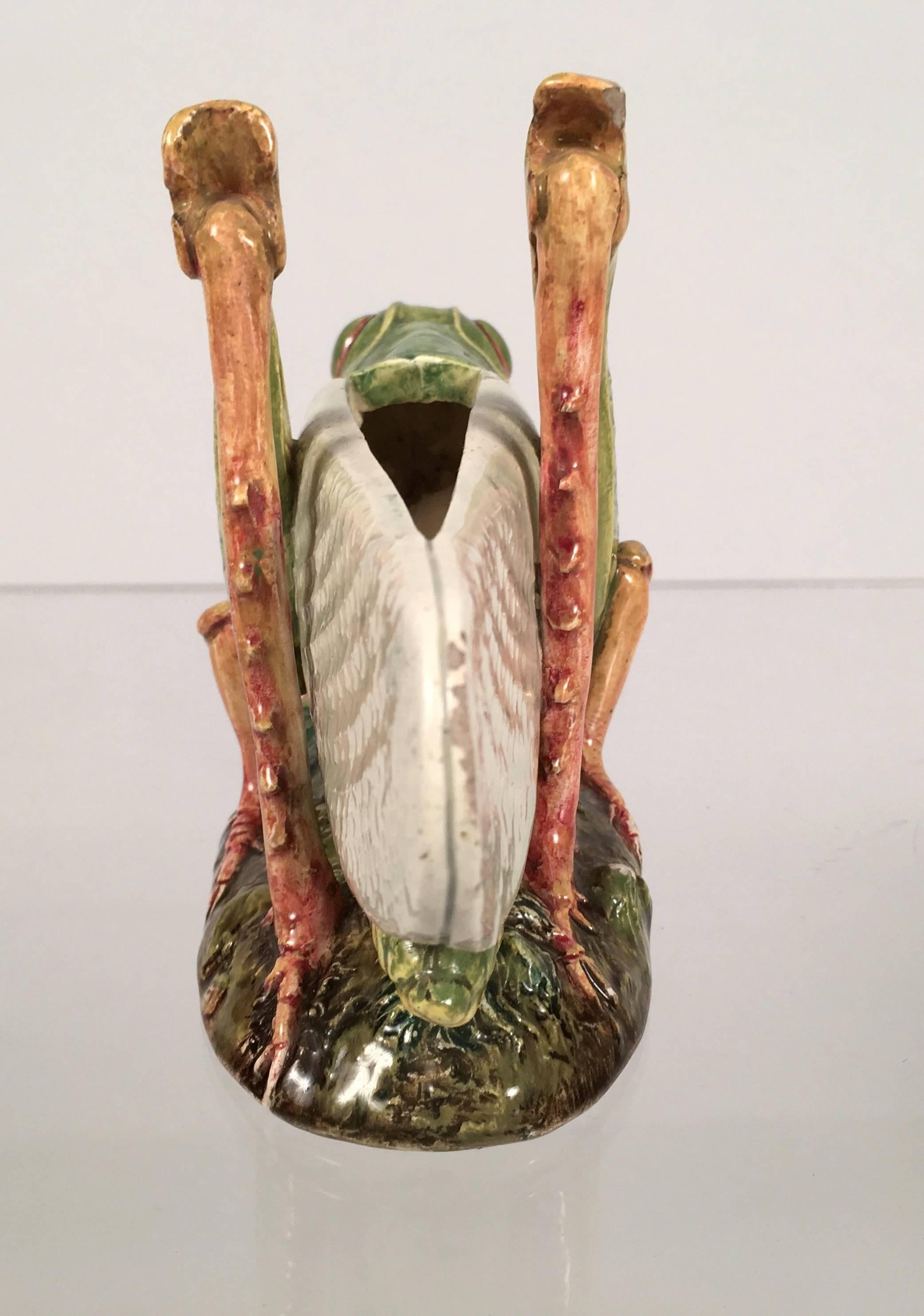 20th Century French Majolica Vase Modeled as a Grasshopper