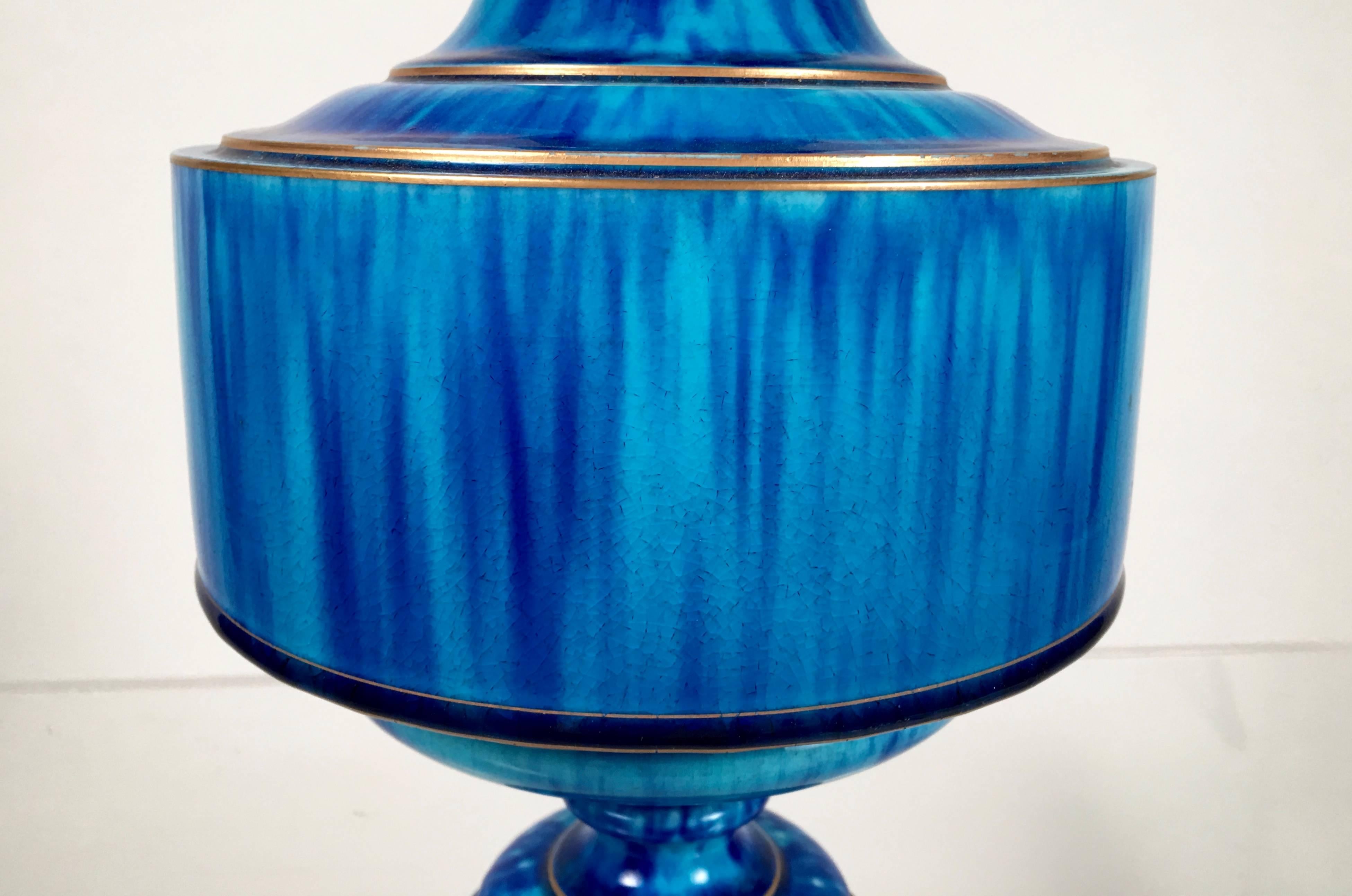 Gilt 19th Century French Blue Flambé Pottery Vase
