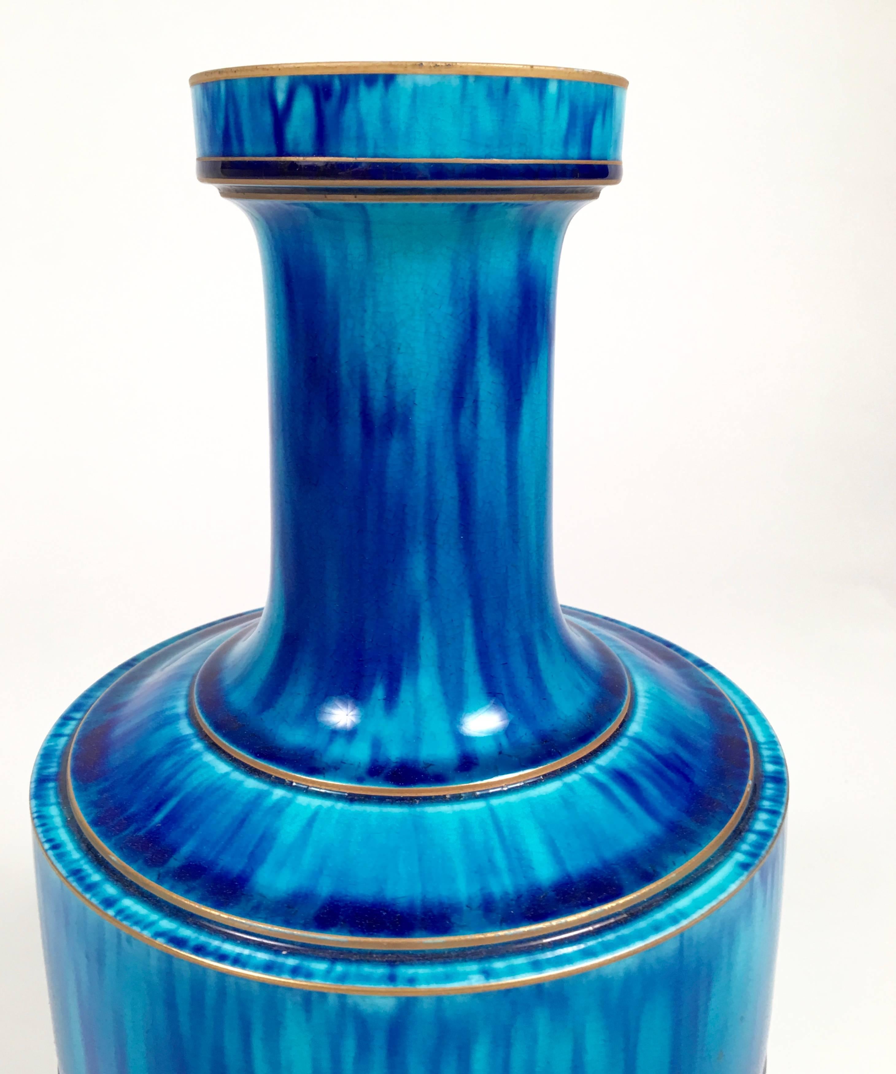Aesthetic Movement 19th Century French Blue Flambé Pottery Vase
