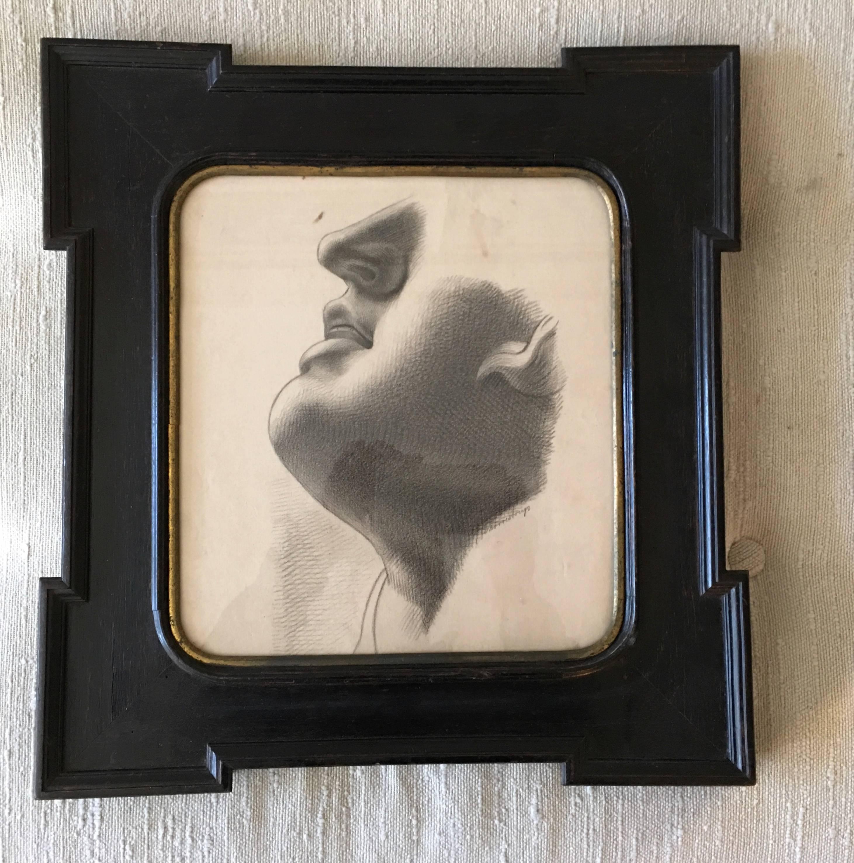 Beaux Arts Charcoal Drawing in Period Frame In Excellent Condition In Essex, MA