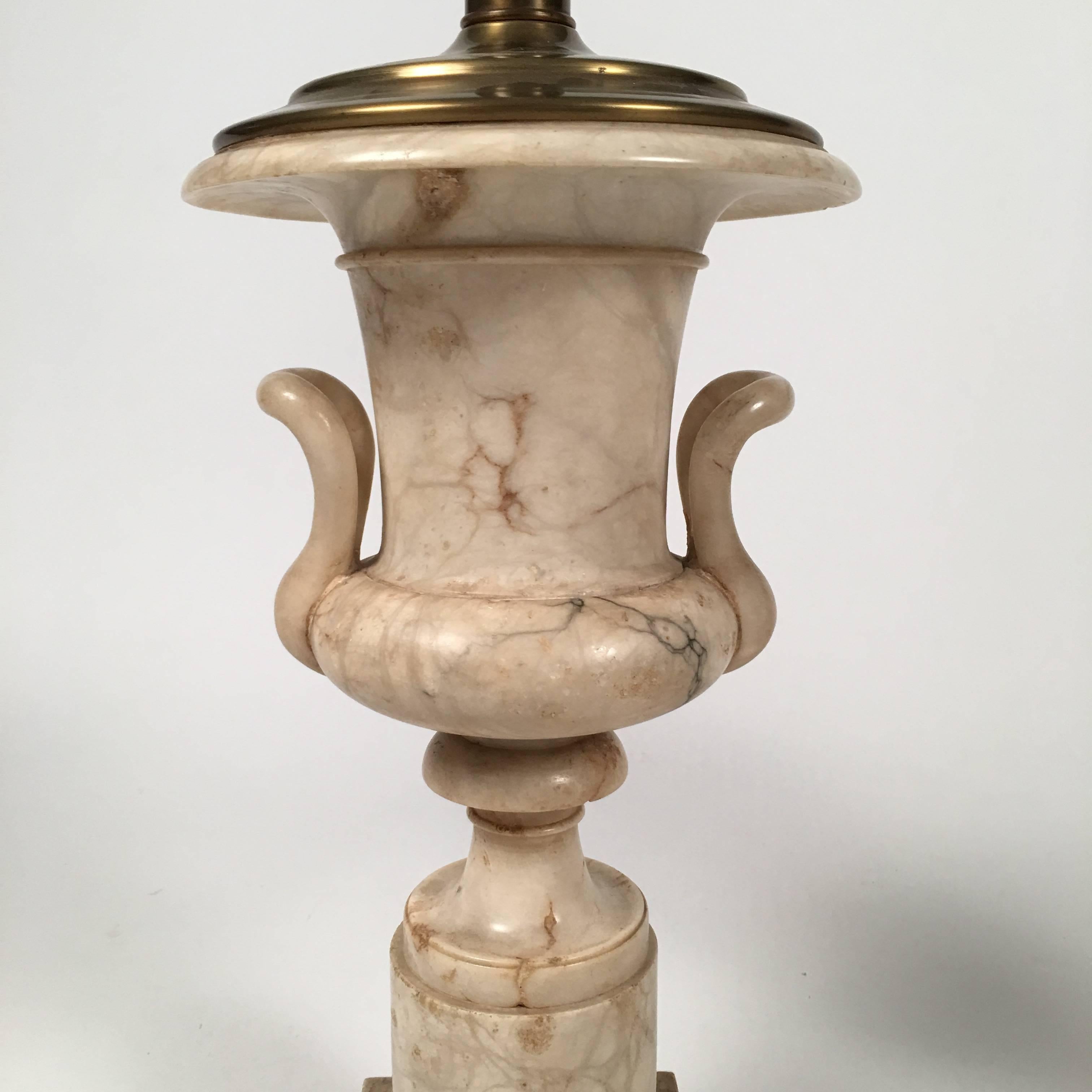 Pair of Italian Neoclassical Style Alabaster Urn Lamps 1