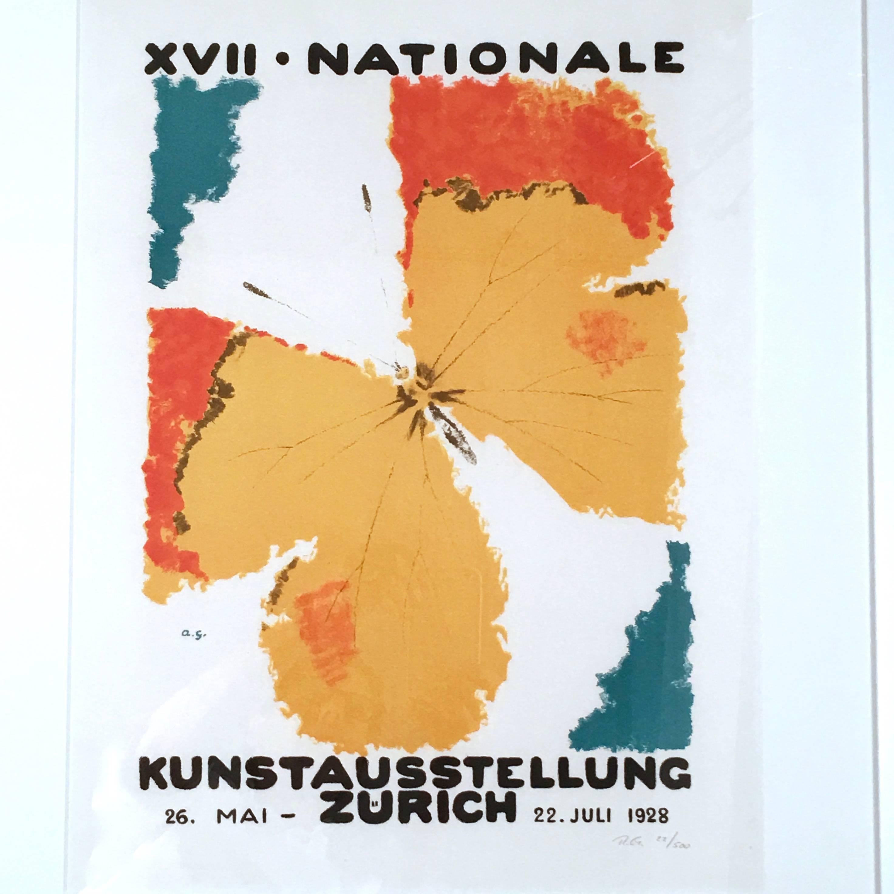 Swiss Orange, Yellow and Blue Butterfly Art Exhibition Poster after Augusto Giacometti