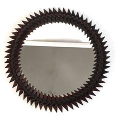 Unusual, Sculptural and Graphic Folk Art Round Mirror