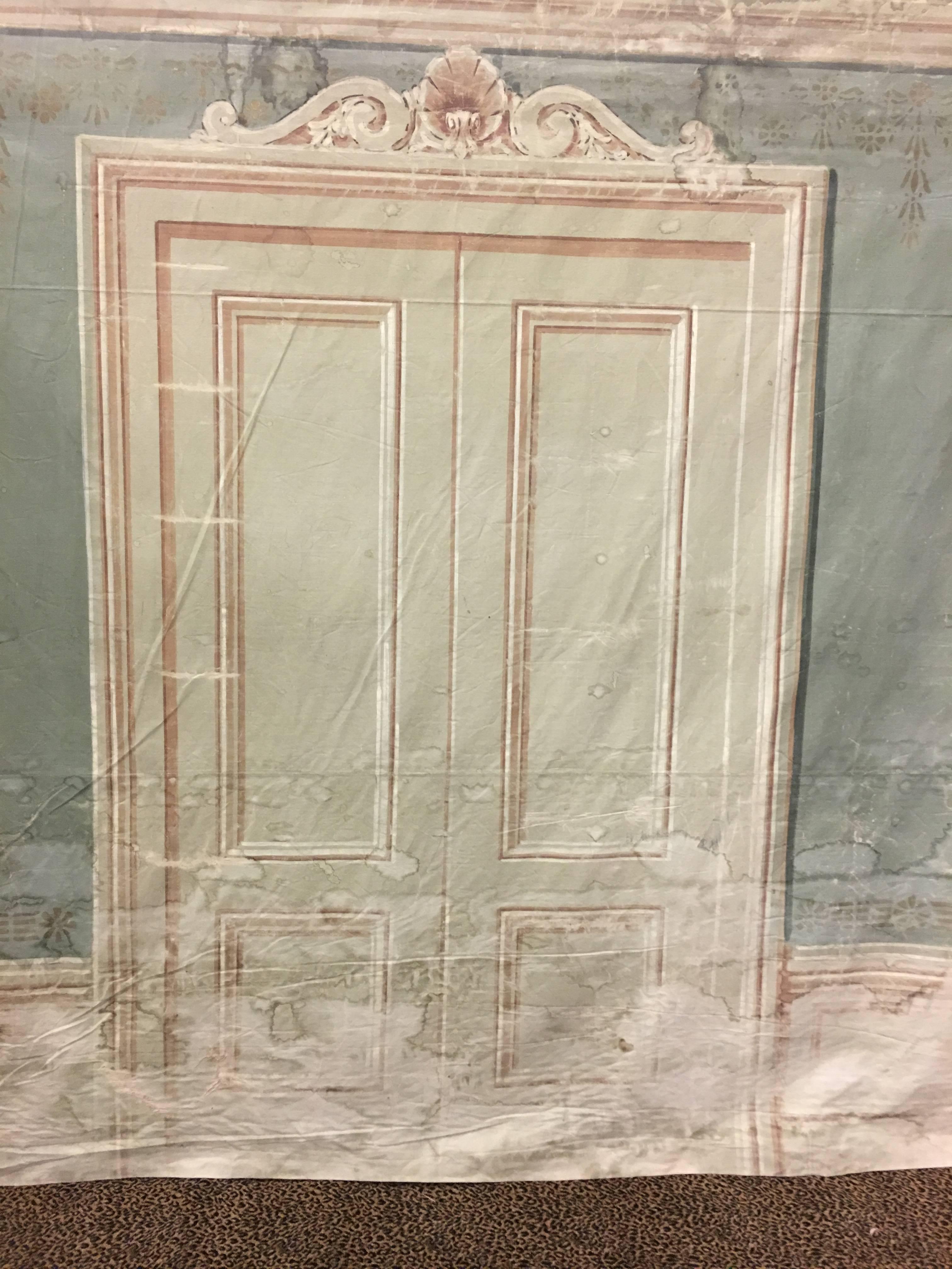Large 19th Century Painted Canvas Theater Scenic Backdrop In Good Condition In Essex, MA