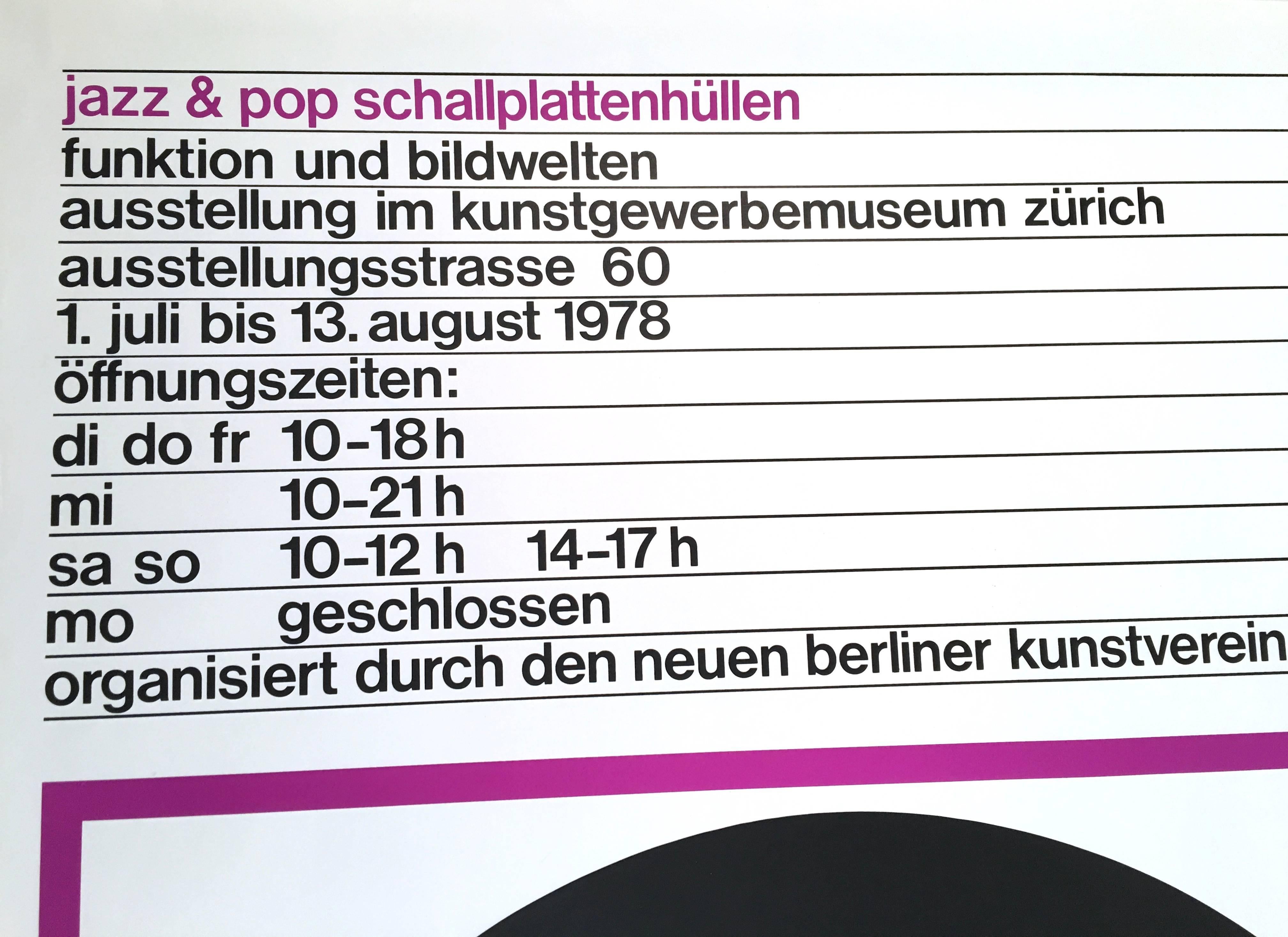 Mid-Century Modern 1978 Swiss Vinyl Record Album Museum Exhibition Poster