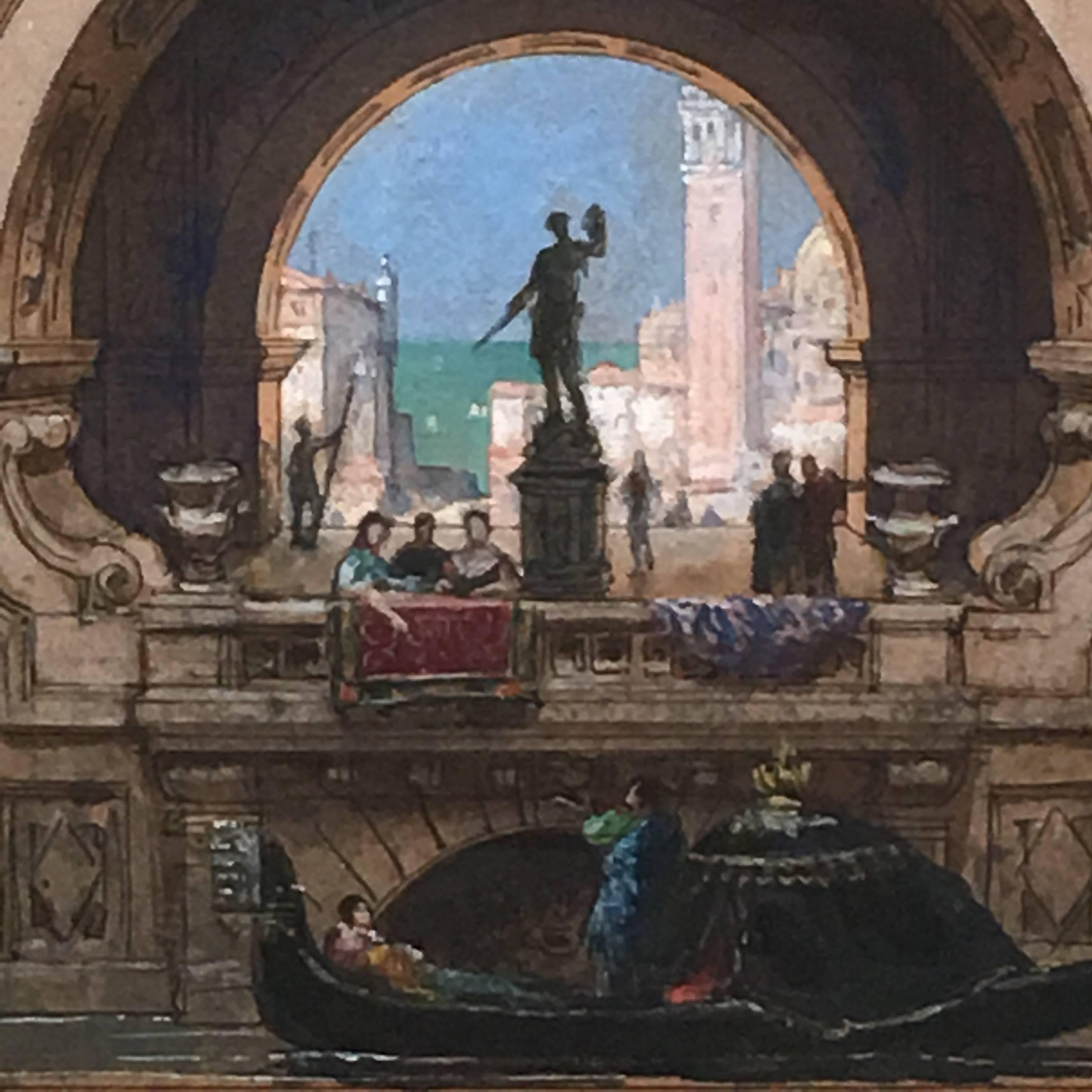 French Henri Mayeux Pastel Drawing of Venice