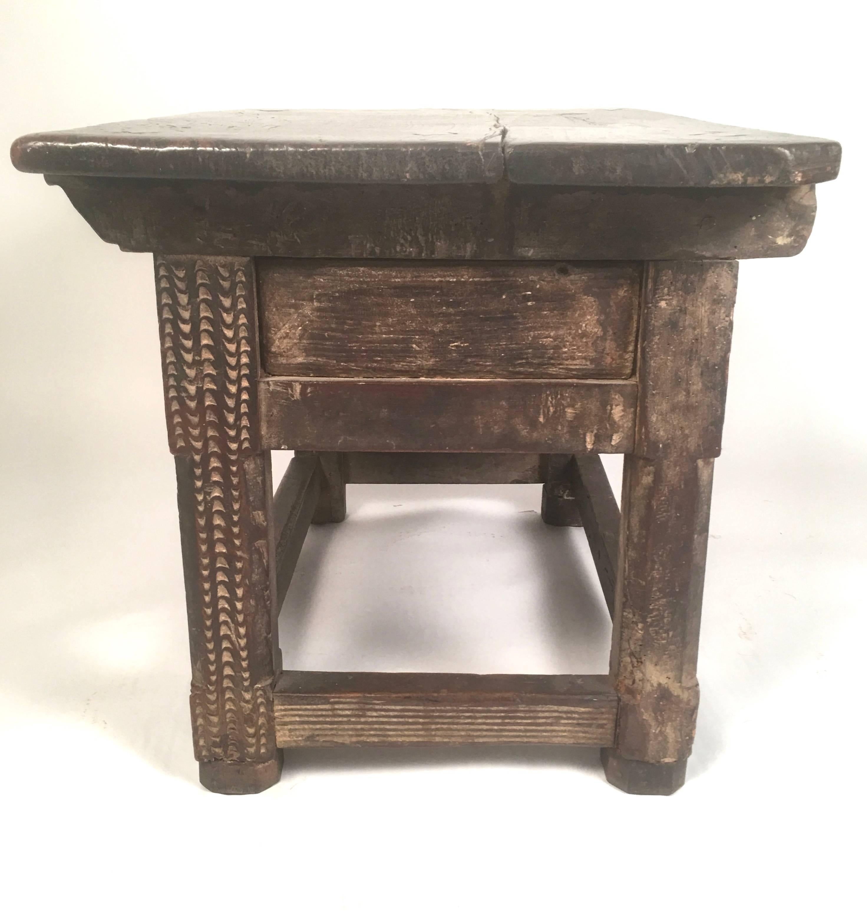 South American Spanish Colonial Carved Oak and Walnut Table