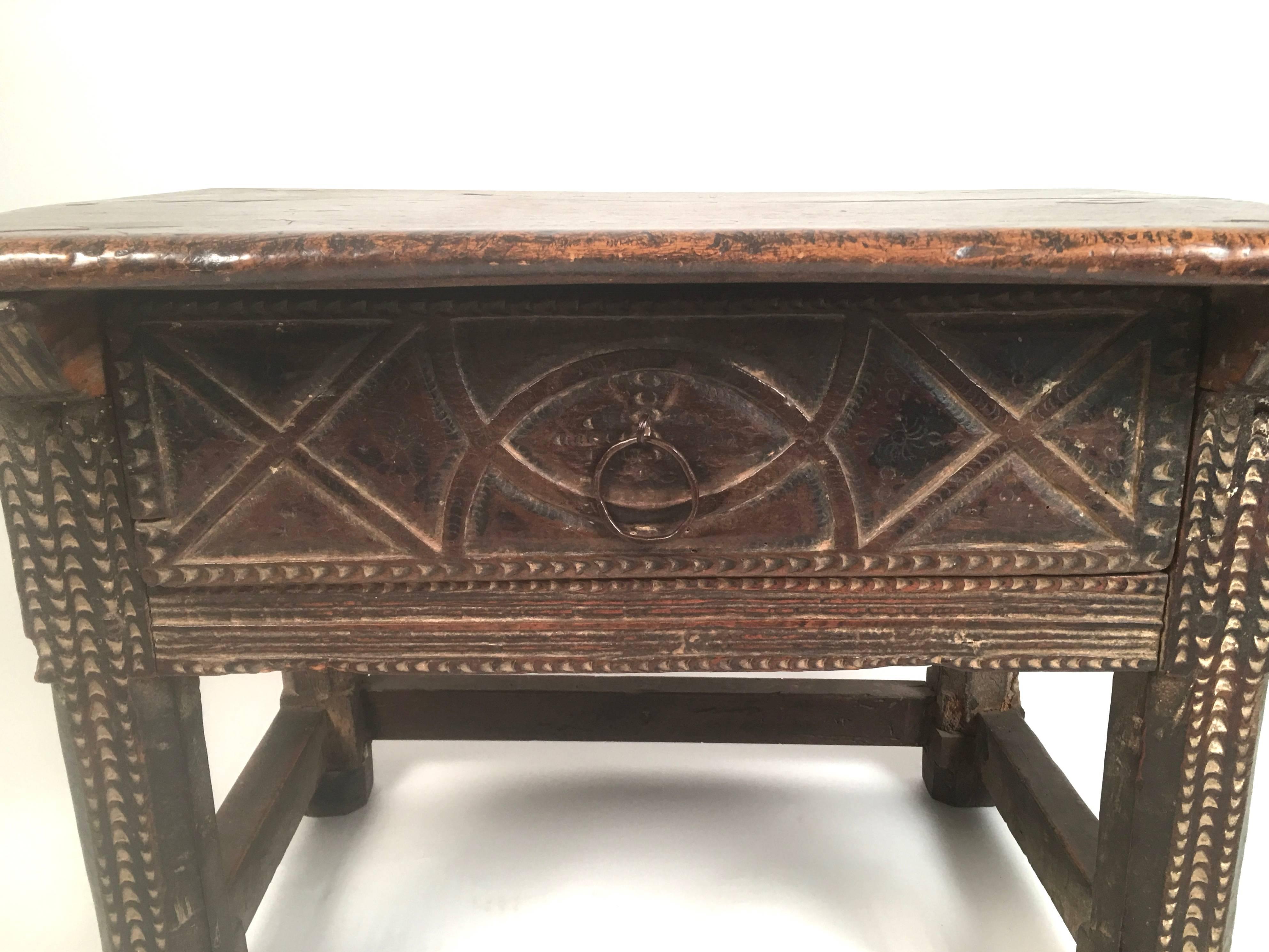 18th Century and Earlier Spanish Colonial Carved Oak and Walnut Table
