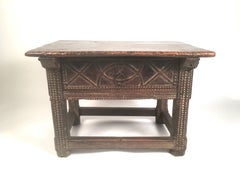 Spanish Colonial Carved Oak and Walnut Table