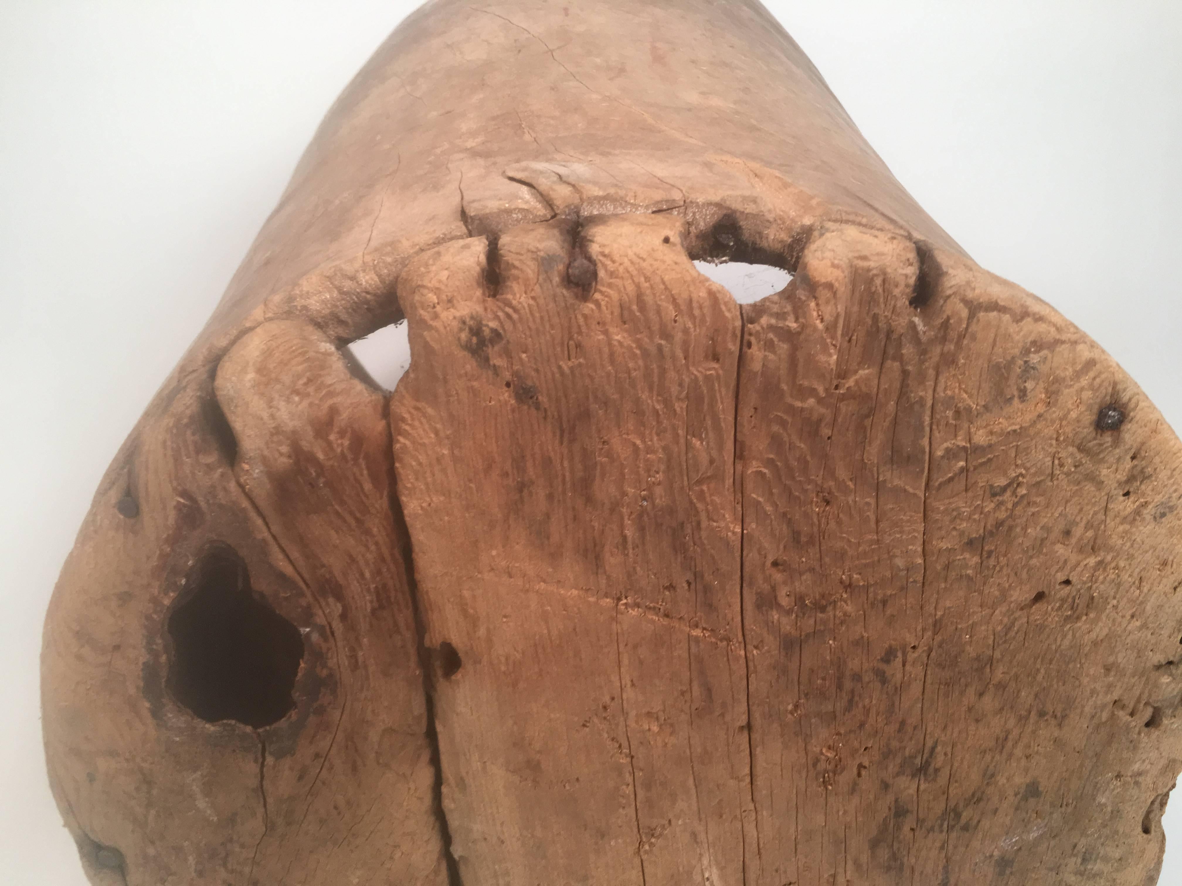 Primitive Antique Carved Hornbeam Tree Trunk Barrel 1