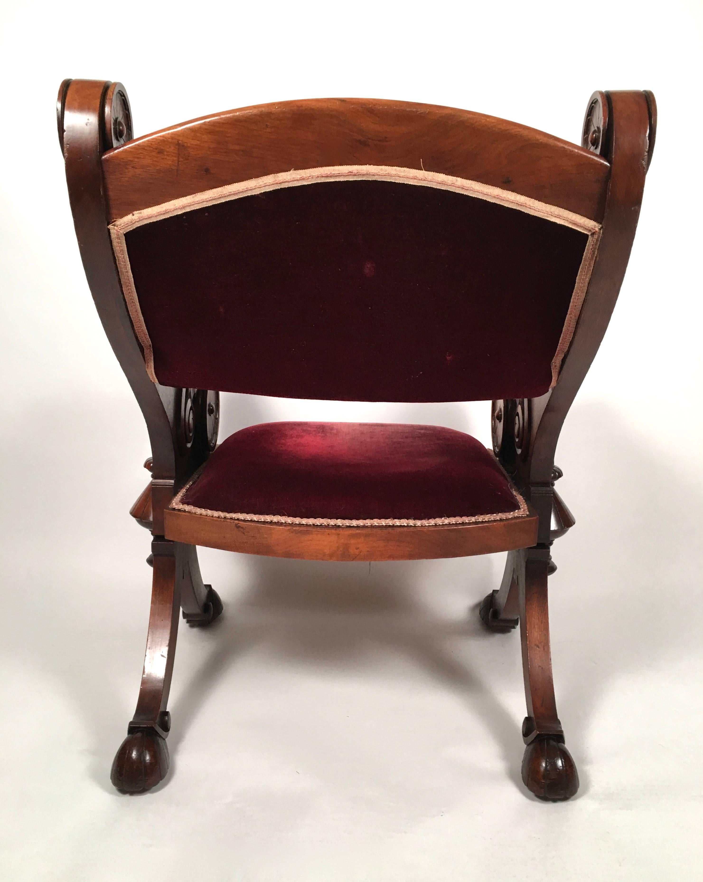 19th Century Carved Walnut Renaissance Revival Chairs and Foot Stool 3