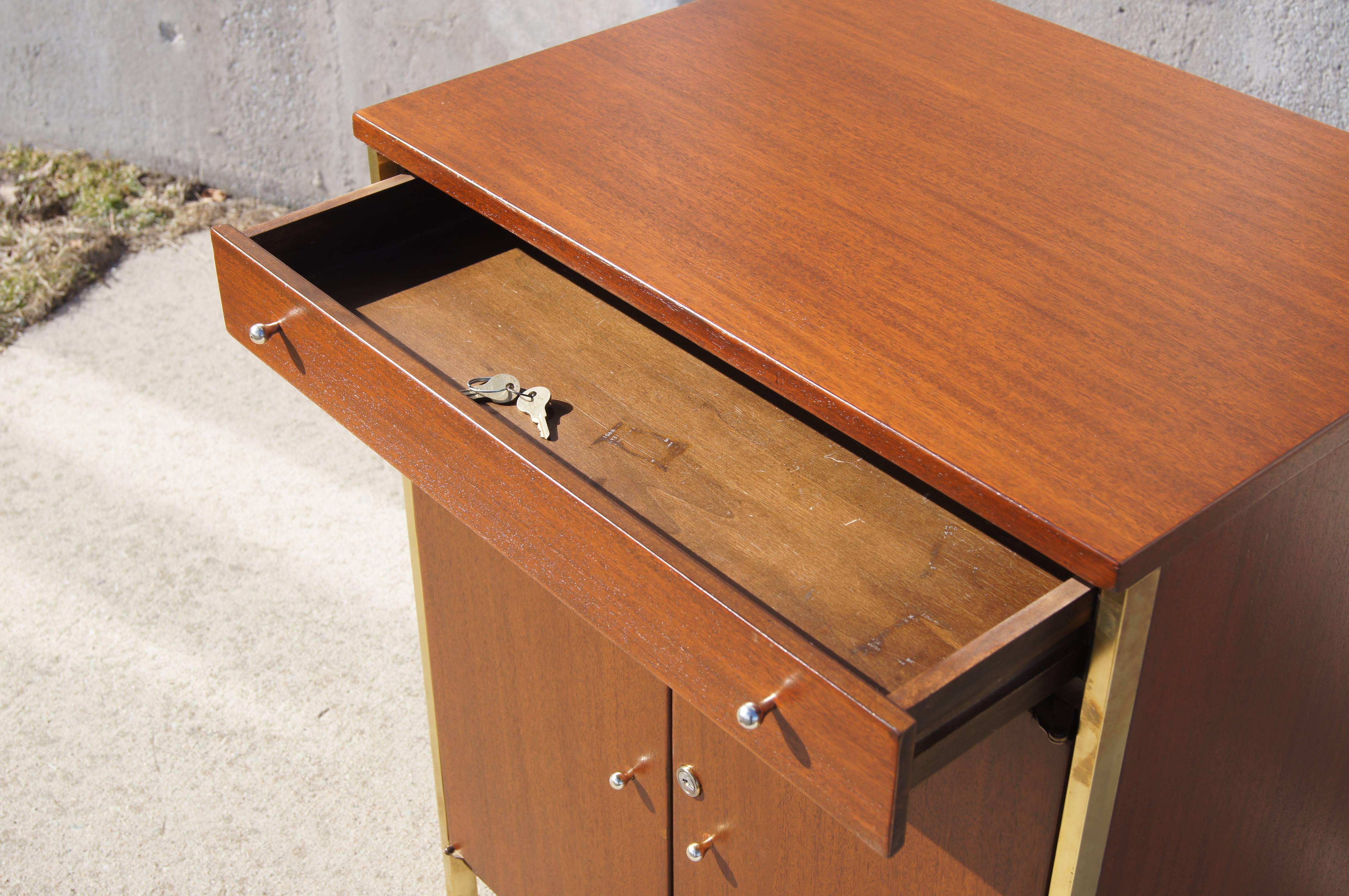 Mid-20th Century Small Mahogany Cabinet with Brass Supports by Paul McCobb for Calvin