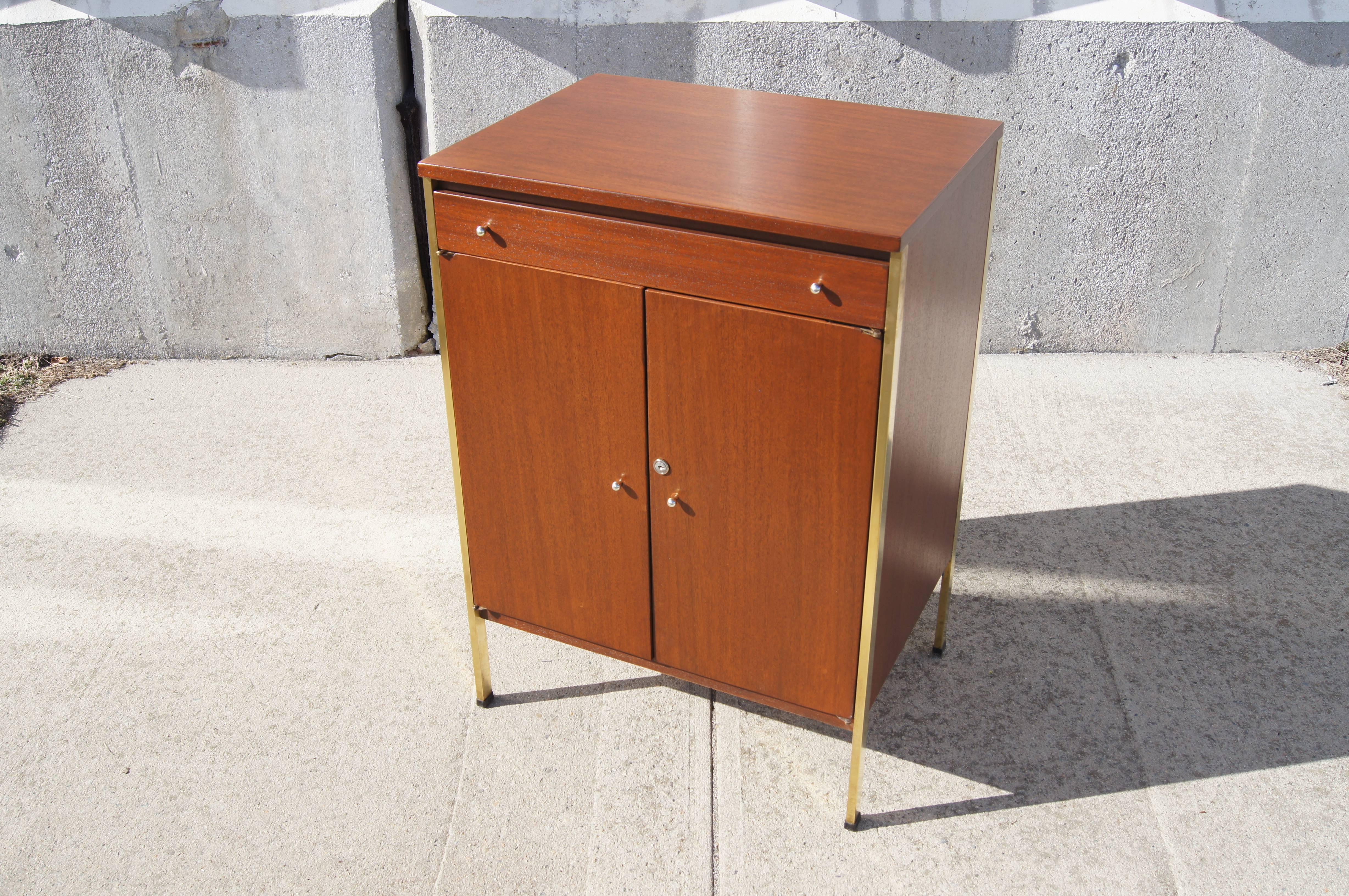 Small Mahogany Cabinet with Brass Supports by Paul McCobb for Calvin In Good Condition In Dorchester, MA