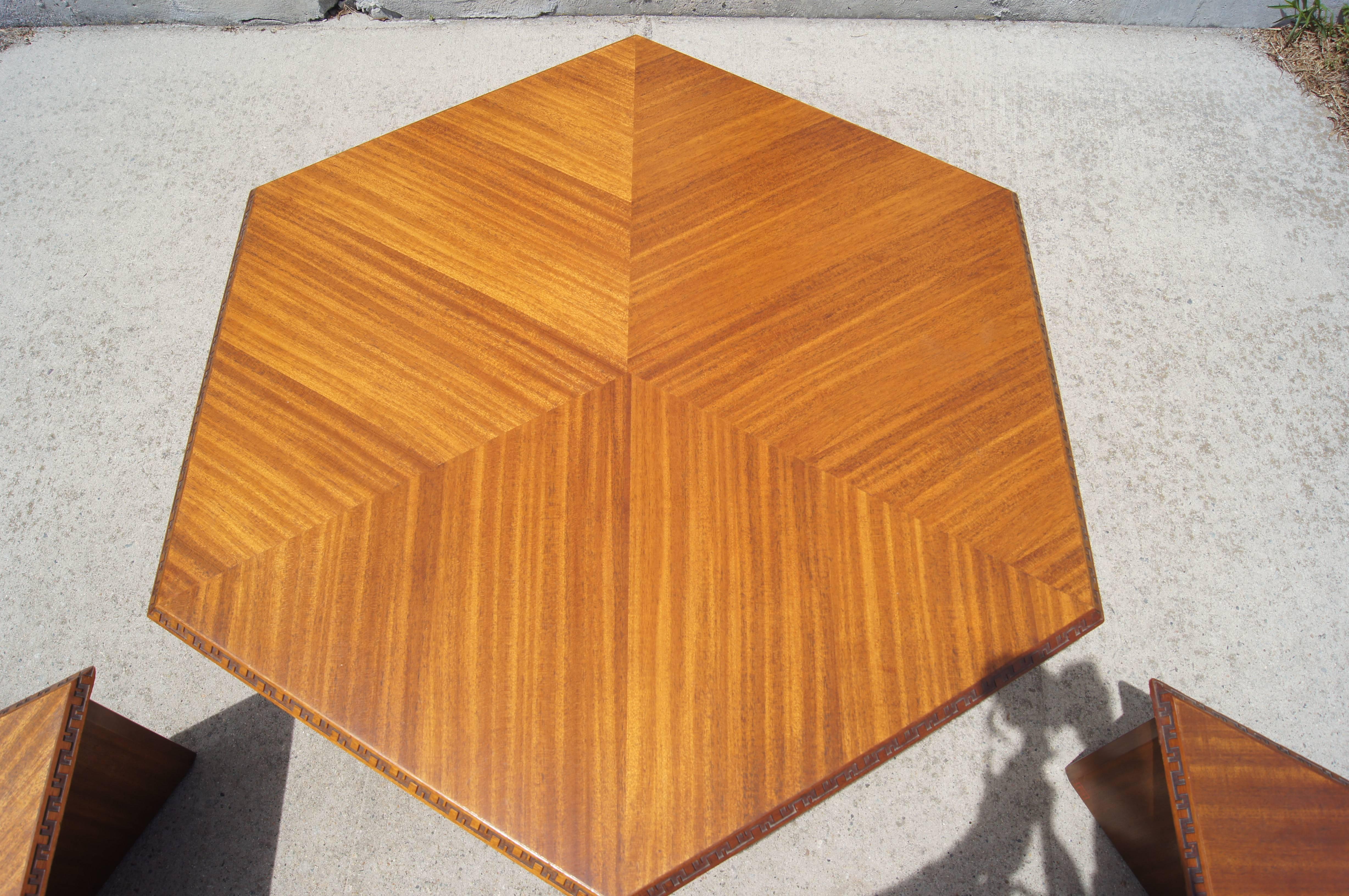 American Hexagonal Coffee Table Set by Frank Lloyd Wright for Heritage-Henredon