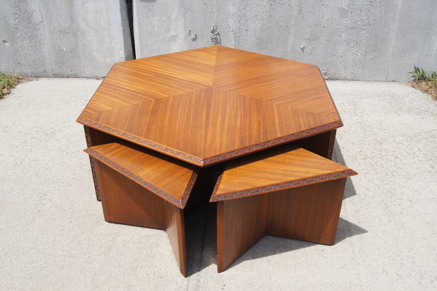 Hexagonal Coffee Table Set by Frank Lloyd Wright for HeritageHenredon