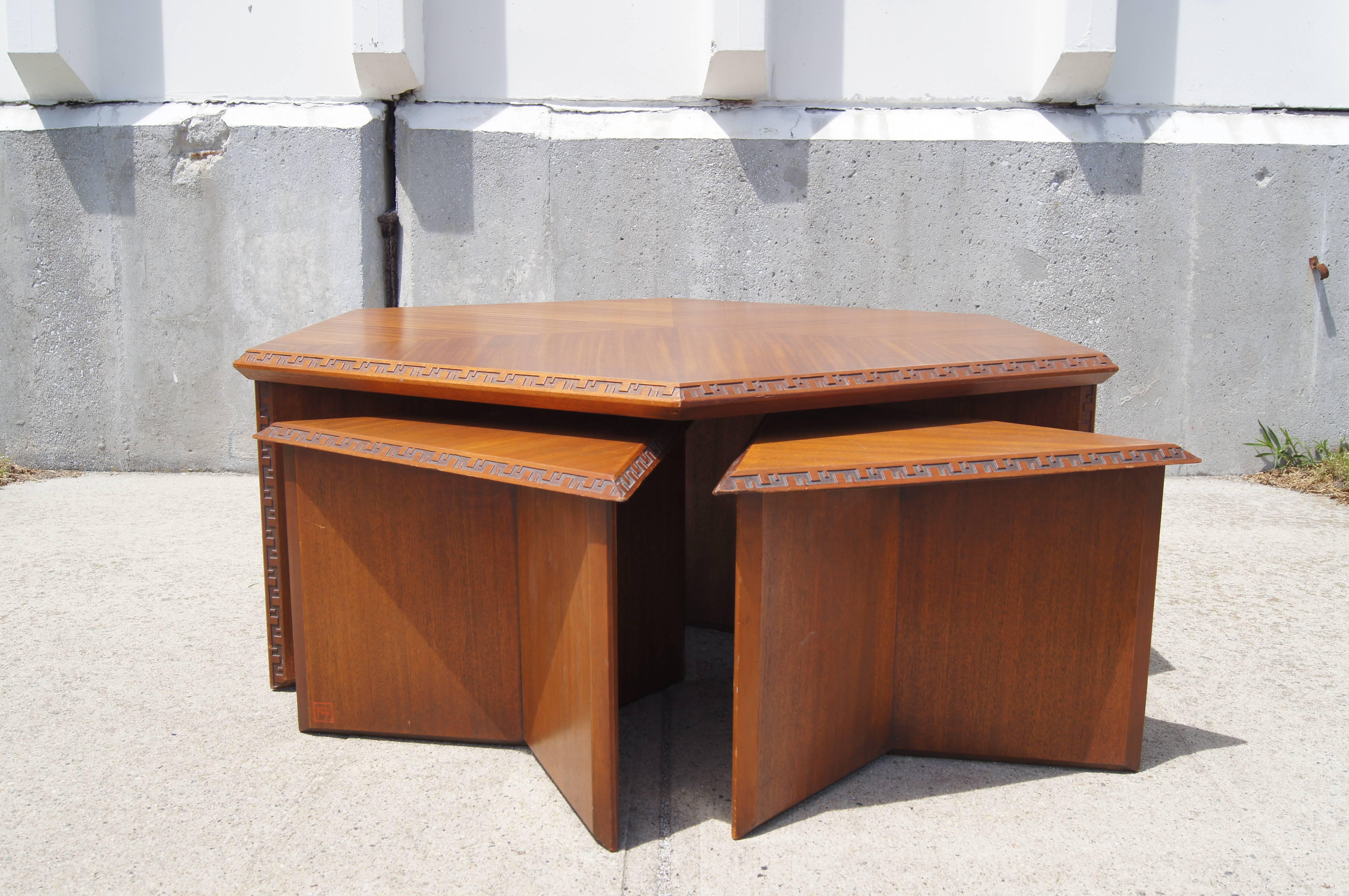 Mid-Century Modern Hexagonal Coffee Table Set by Frank Lloyd Wright for Heritage-Henredon