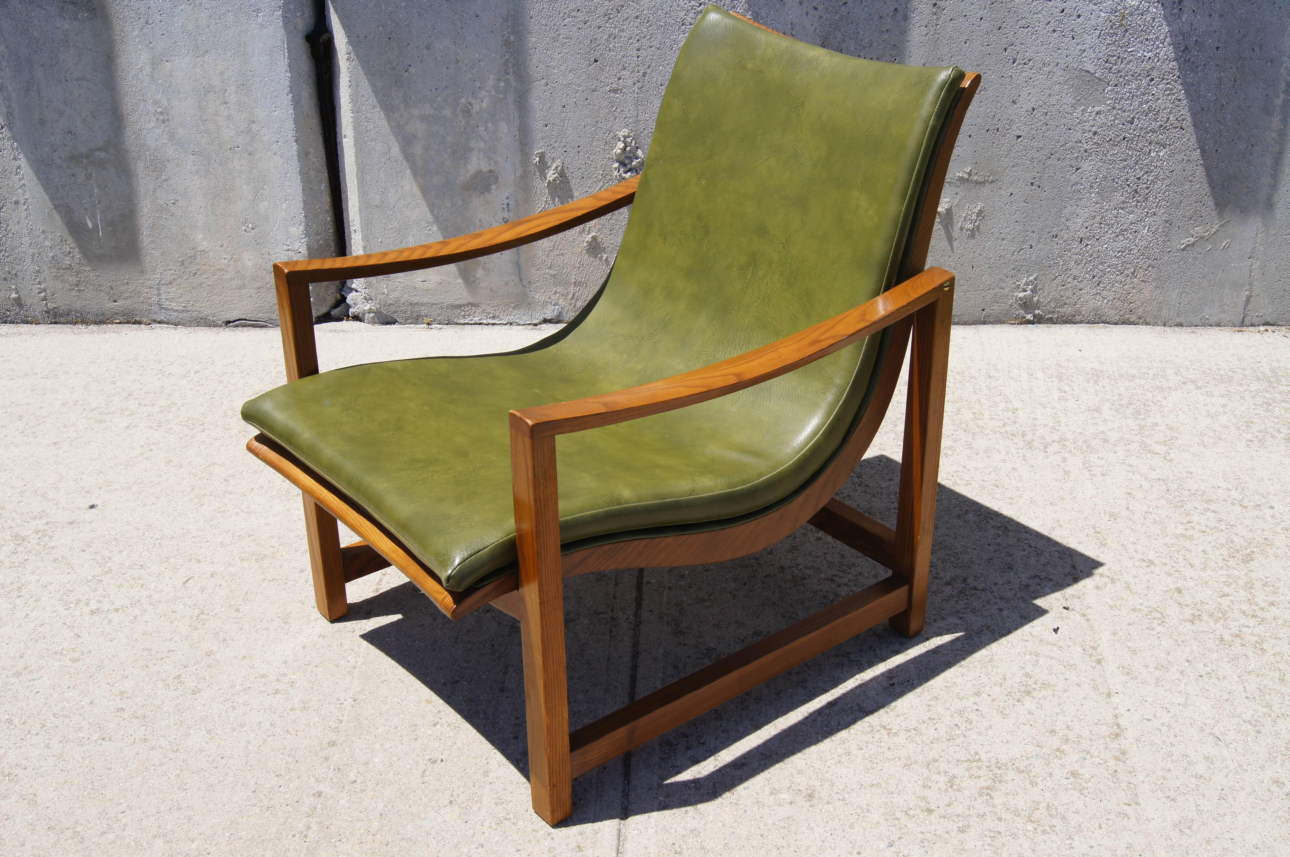 American Leather-Embossed Ash Lounge Chair by Edward Wormley for Dunbar For Sale