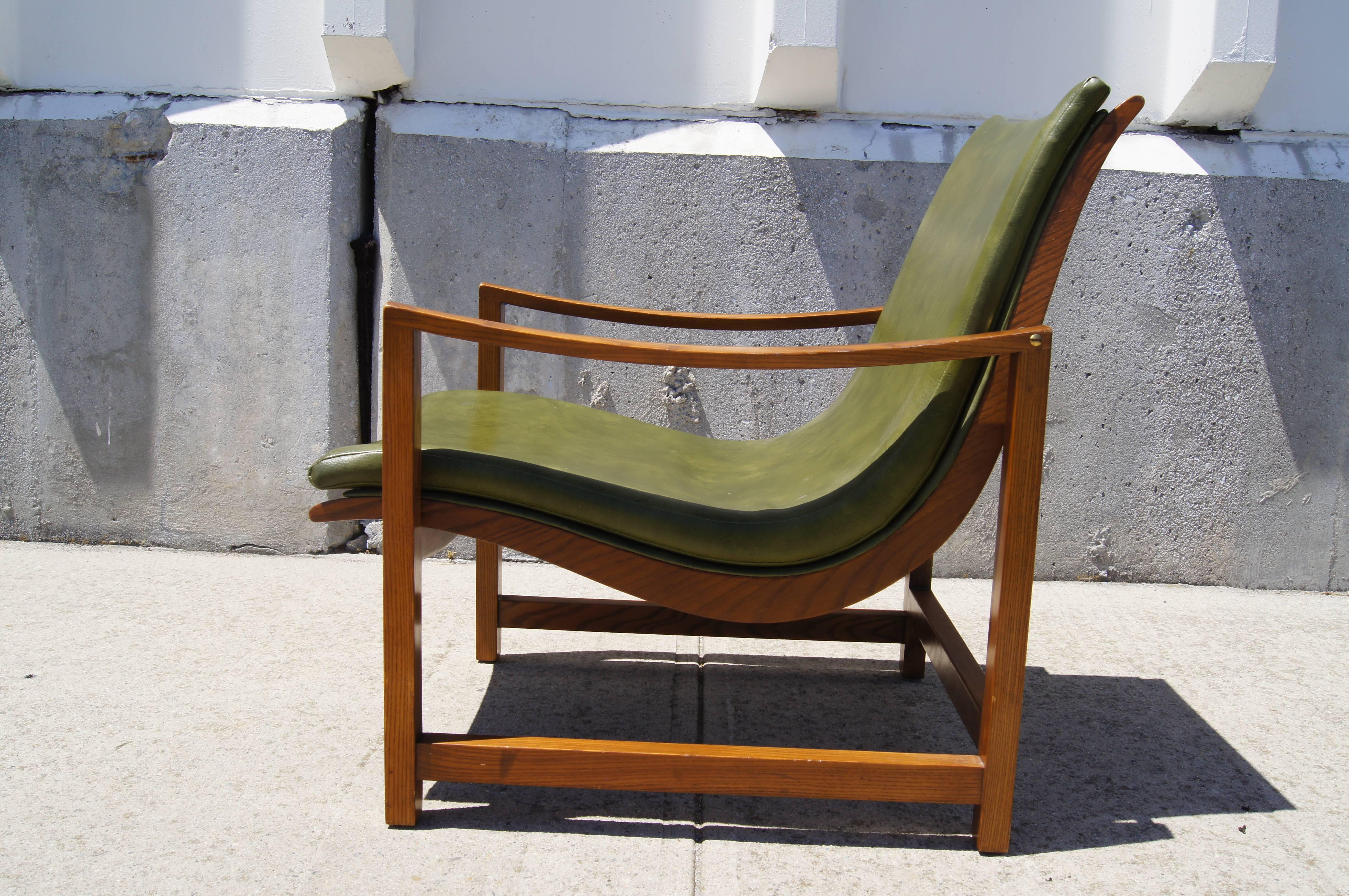 Mid-Century Modern Leather-Embossed Ash Lounge Chair by Edward Wormley for Dunbar For Sale