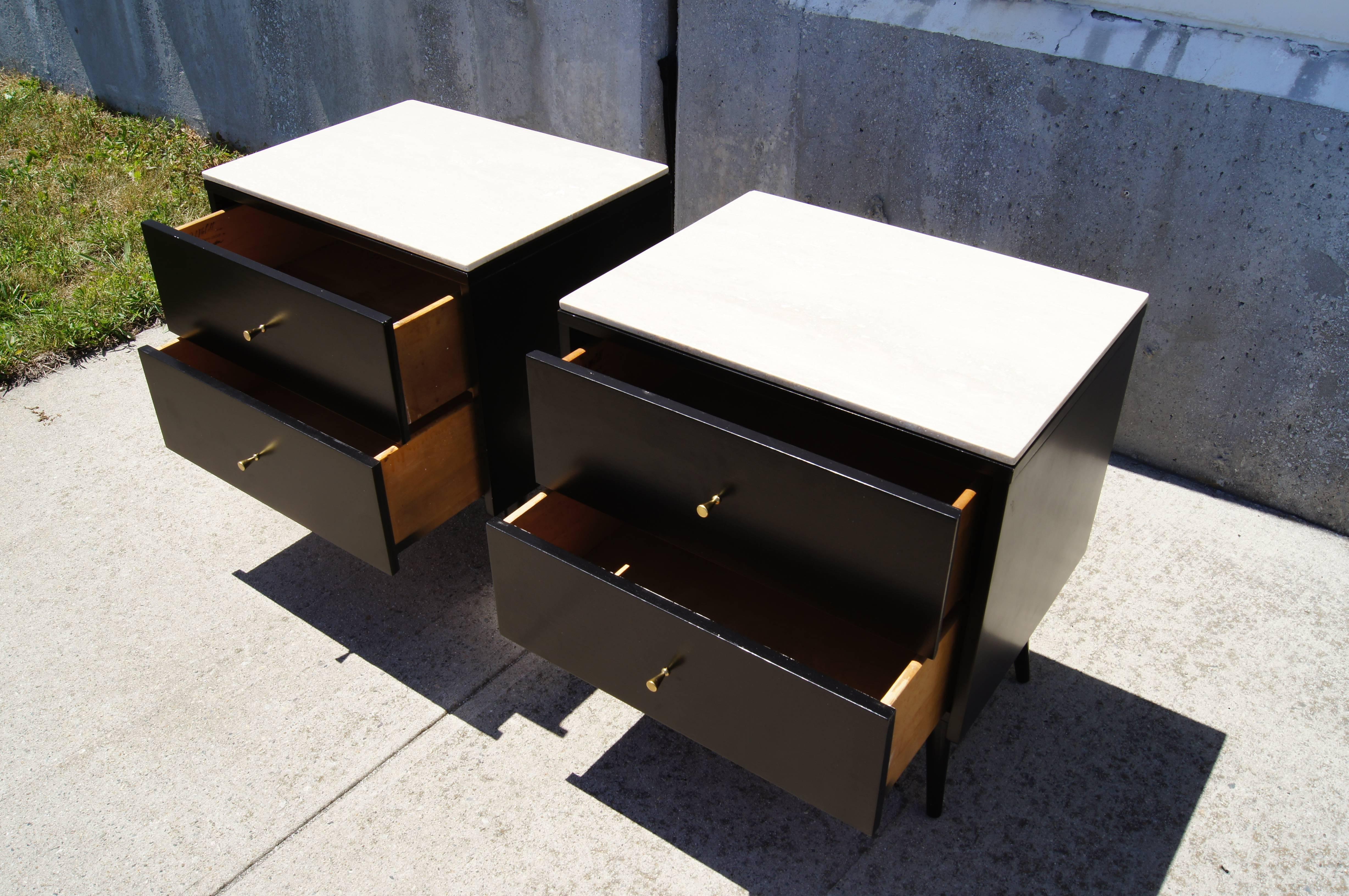 Mid-Century Modern Pair of Marble-Topped Planner Group Nightstands by Paul McCobb for Winchendon