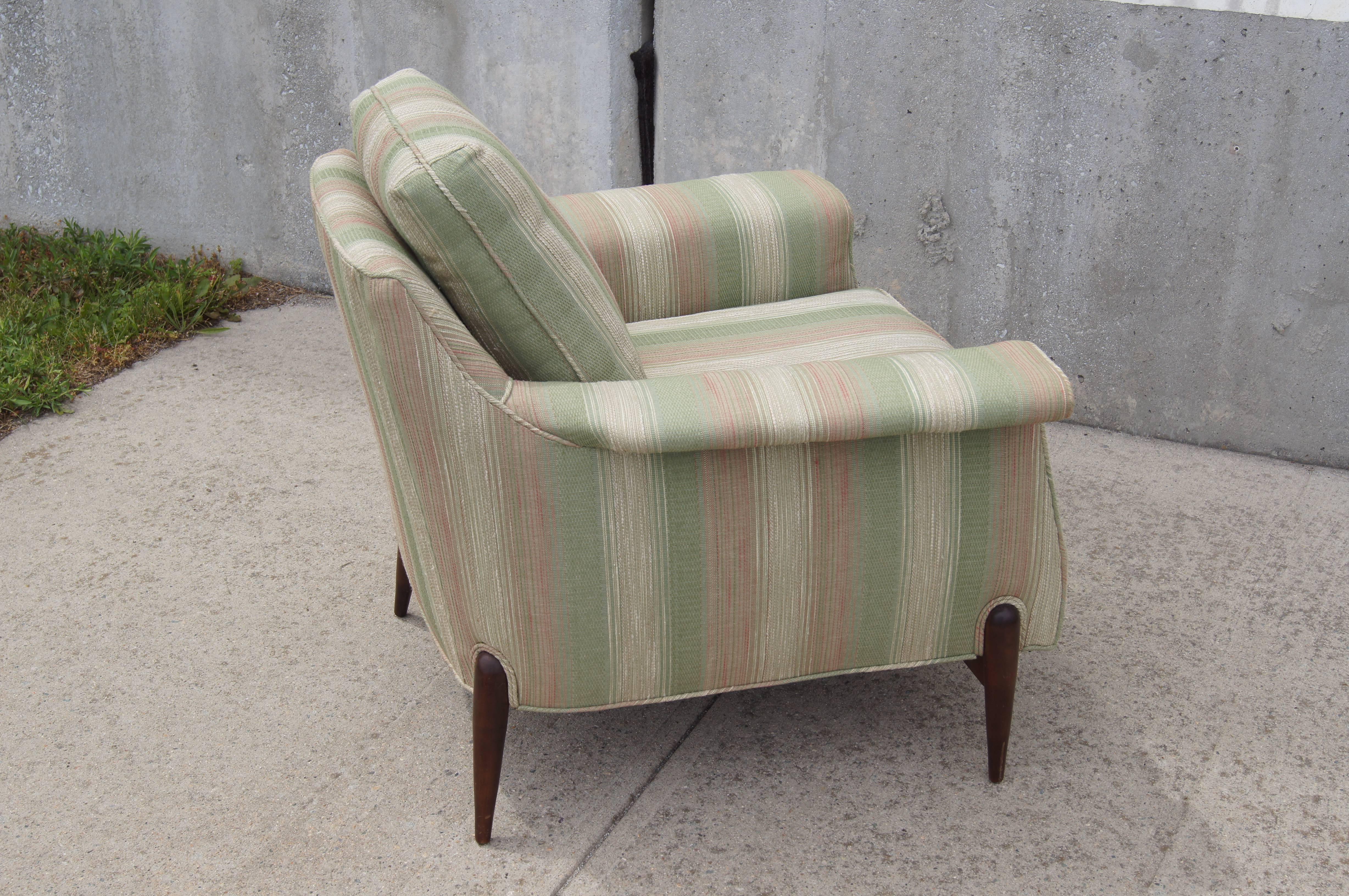 Mid-Century Upholstered Lounge Chair with Walnut Legs In Good Condition For Sale In Dorchester, MA