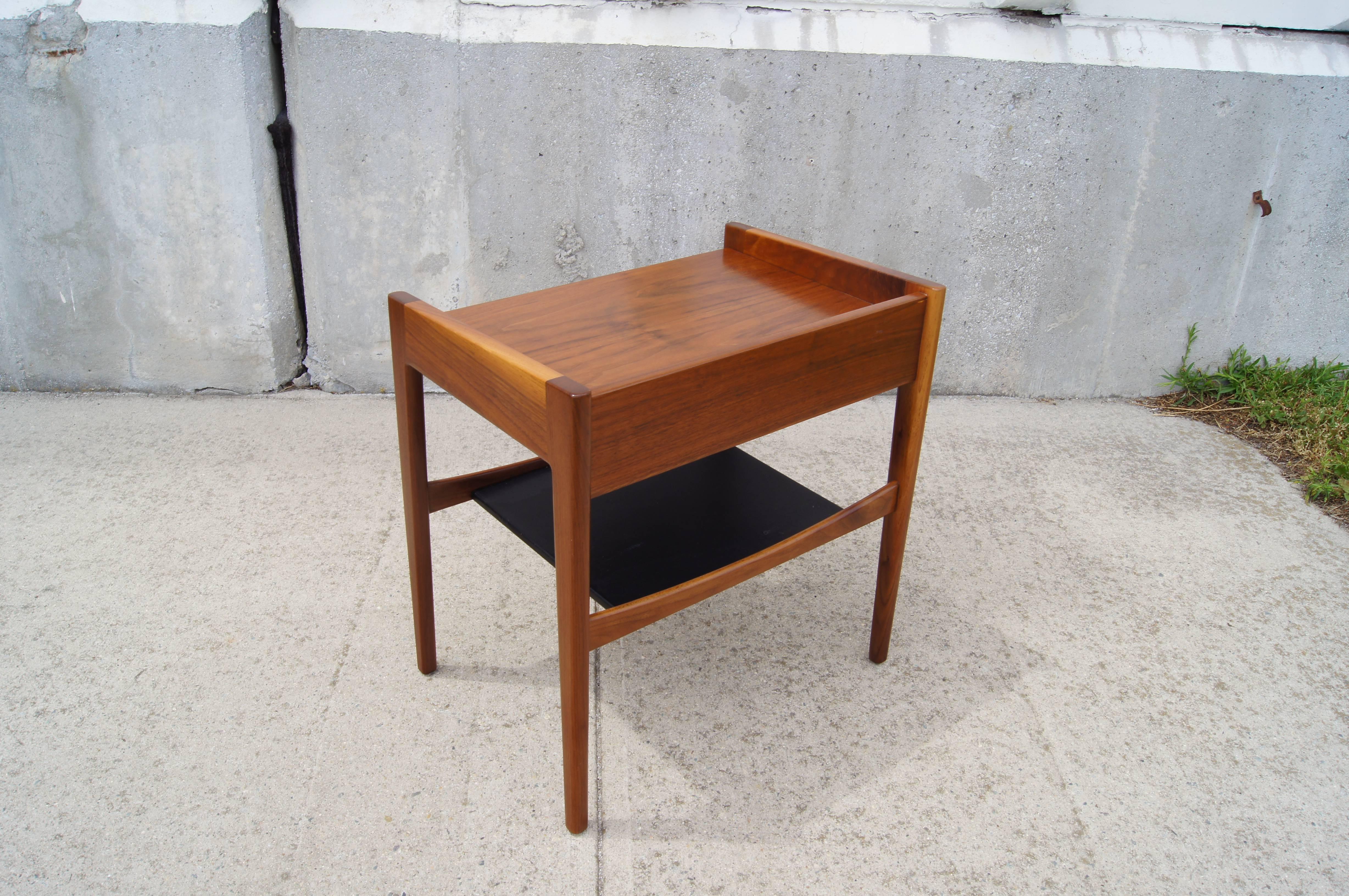 Mid-Century Modern Rare Walnut and Leather Low Side Table by Jens Risom