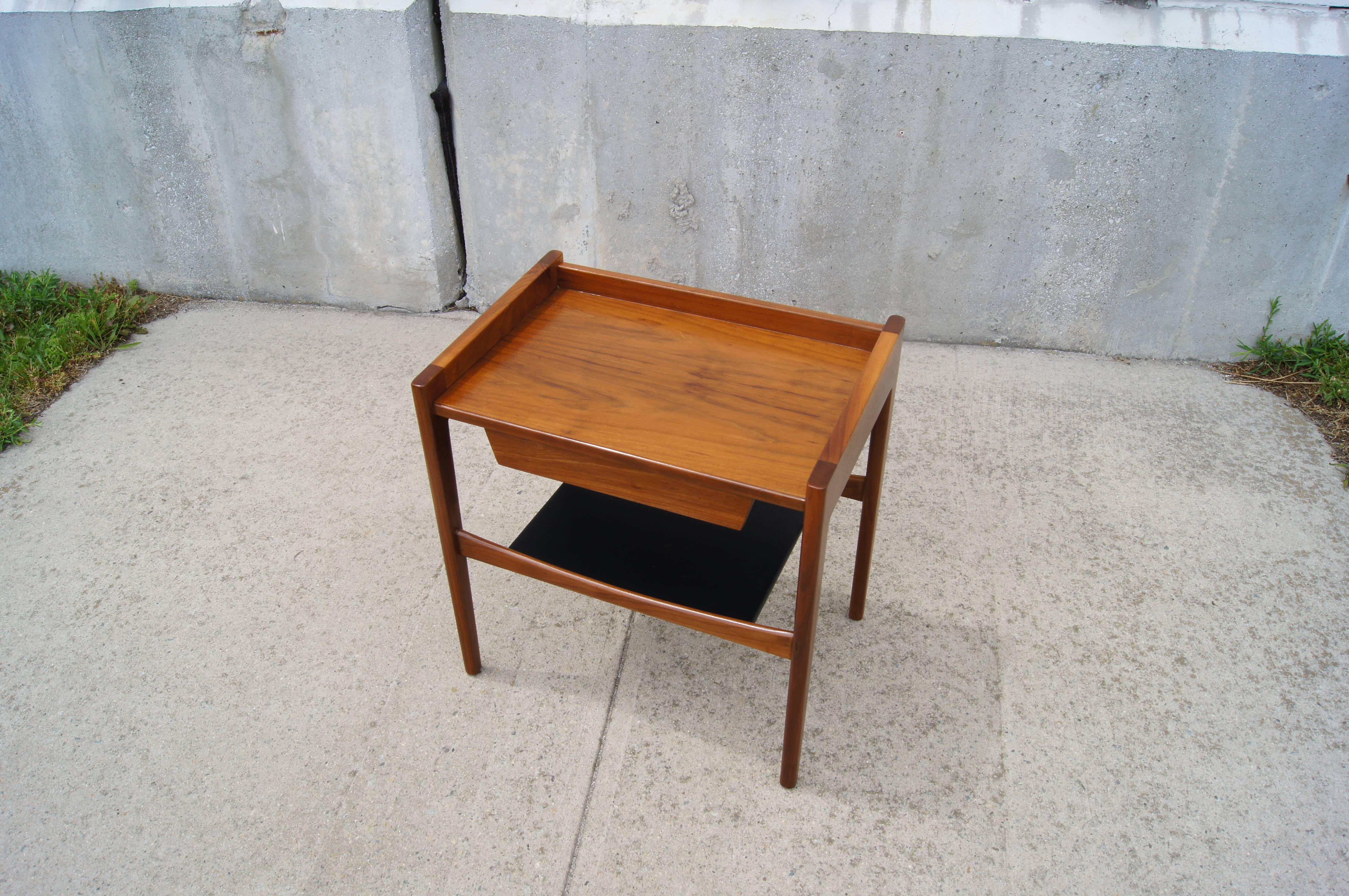 American Rare Walnut and Leather Low Side Table by Jens Risom