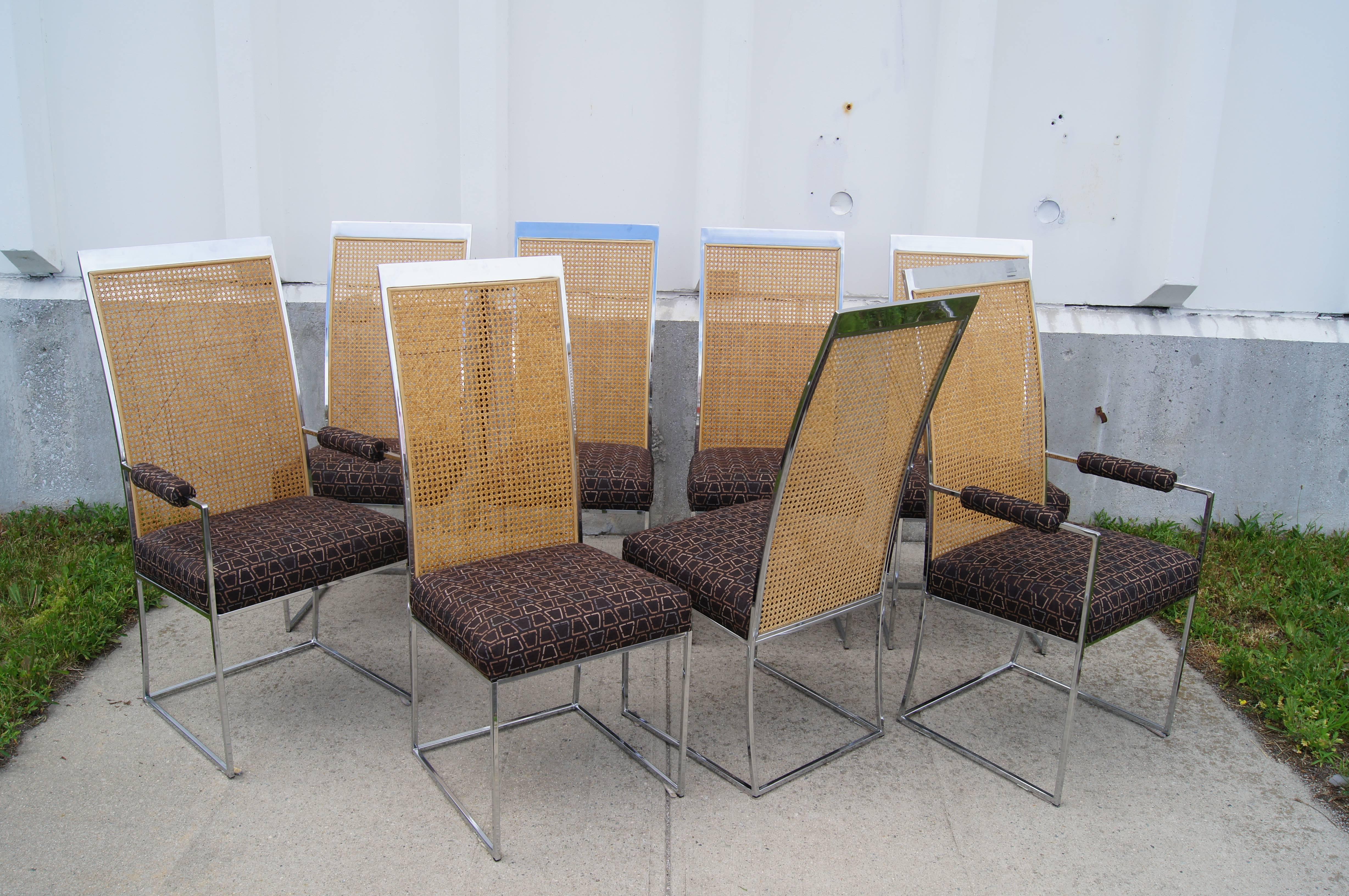 Mid-Century Modern Set of Eight High-Back Cane Dining Chairs by Milo Baughman for Thayer Coggin