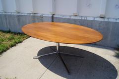Large Walnut and Chrome Oval Table by Florence Knoll for Knoll