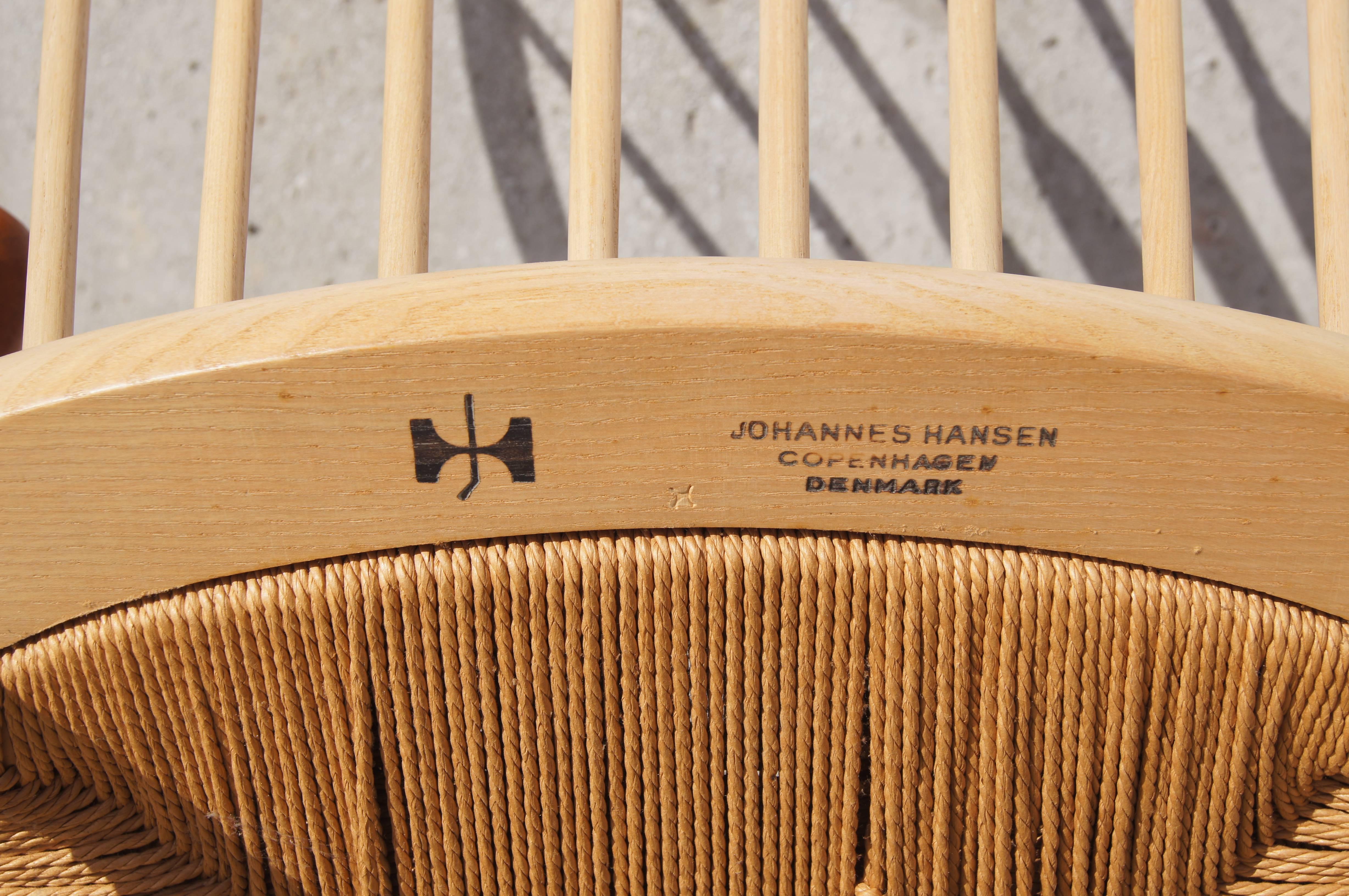 Ash and Teak Peacock Chair by Hans Wegner for Johannes Hansen In Good Condition In Dorchester, MA