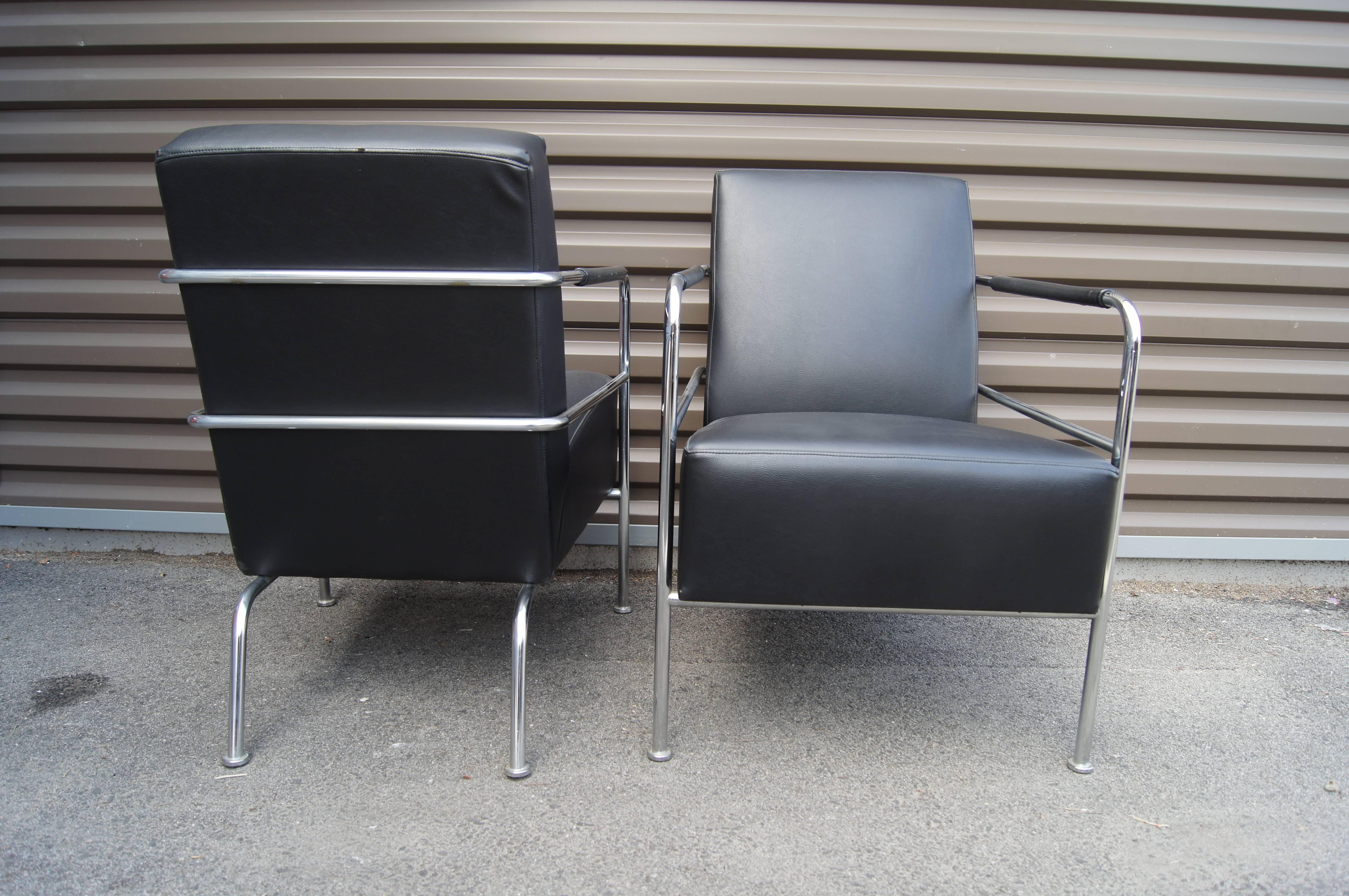 Scandinavian Modern Leather and Chrome Cinema Chairs by Gunilla Allard