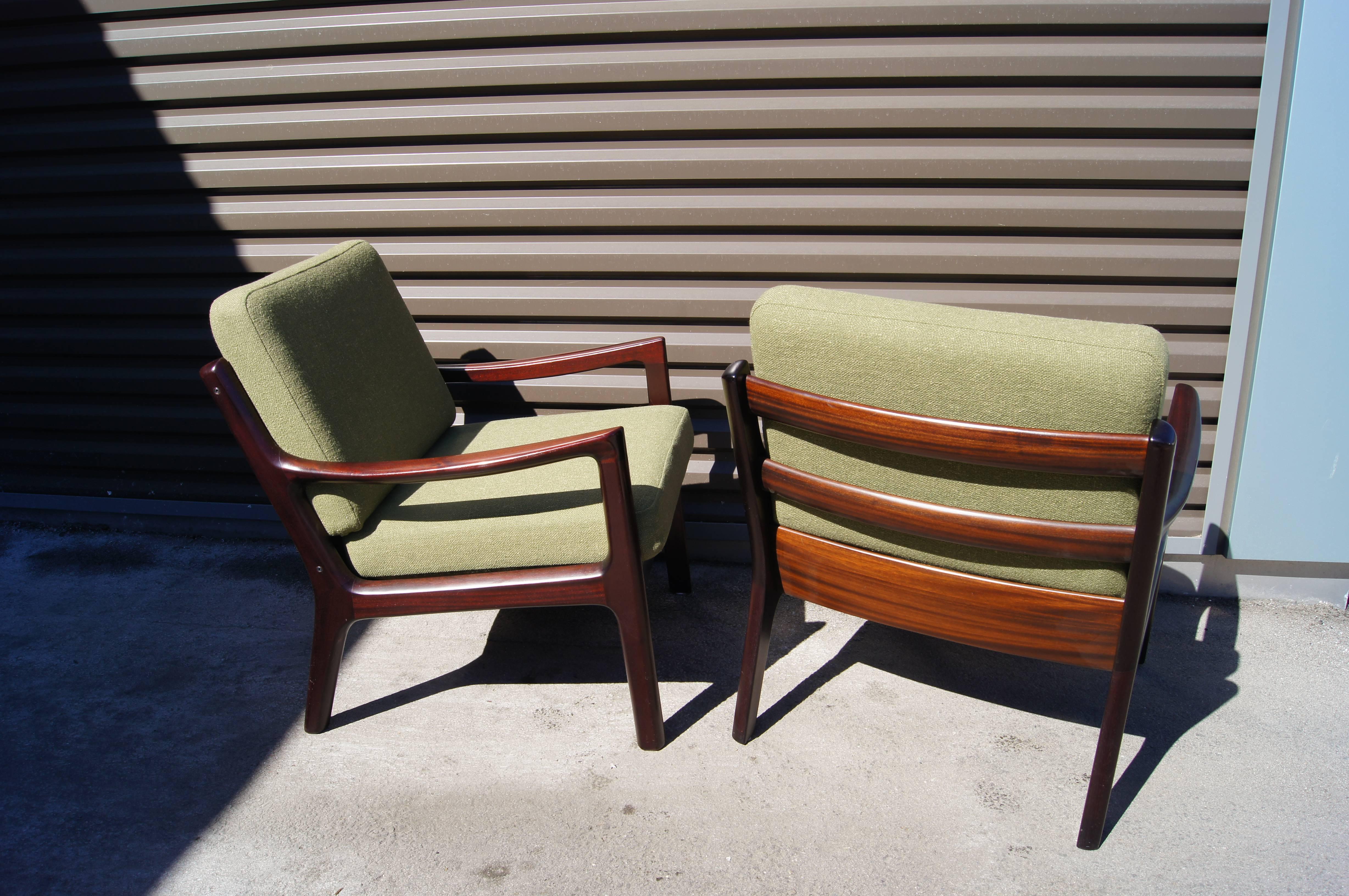 Textile Pair of Senator Armchairs, Model 166, by Ole Wanscher for Cado of Denmark