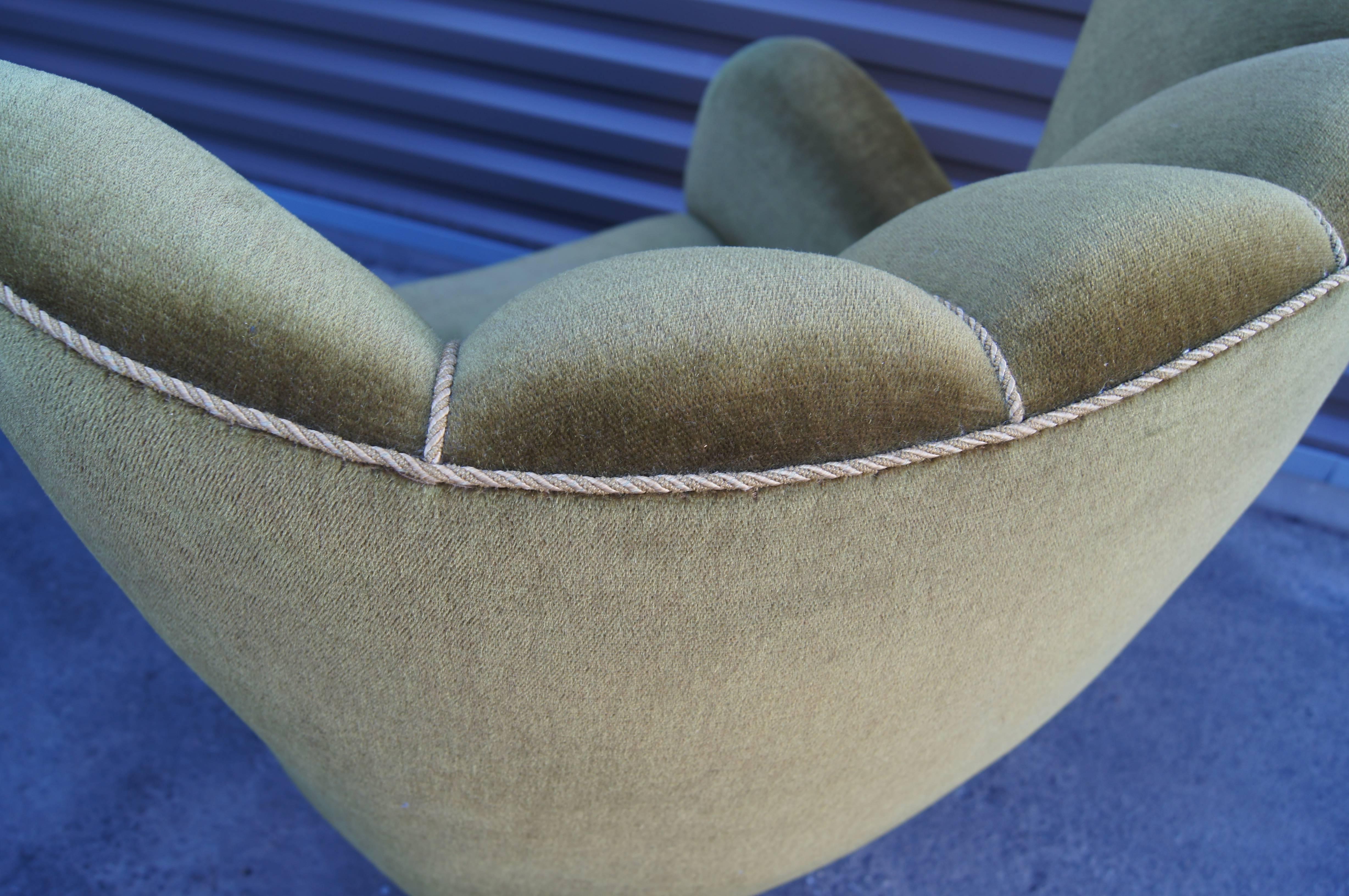 Danish Art Deco Club Chair in Moss Green Mohair 3