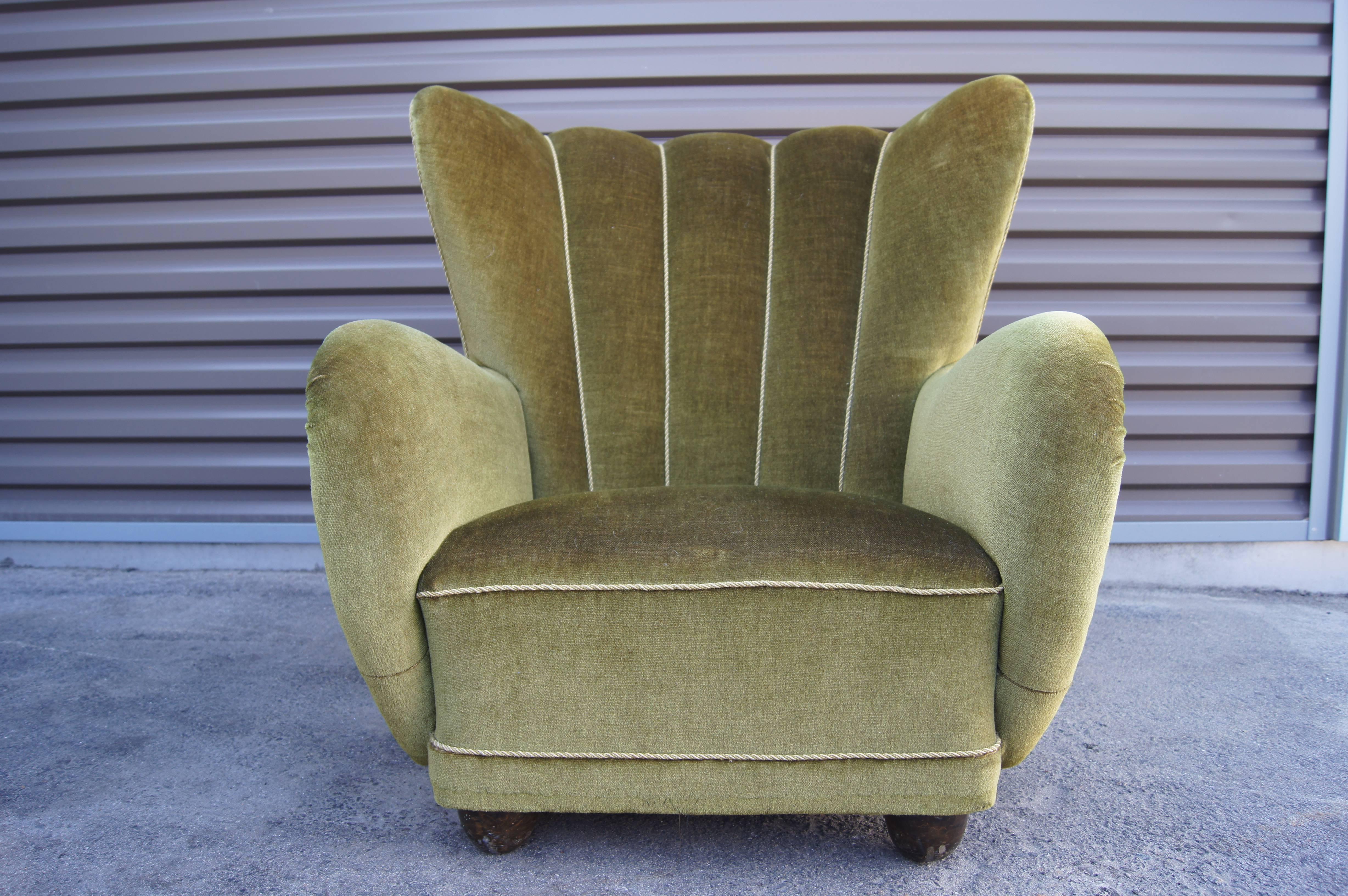 Danish Art Deco Club Chair in Moss Green Mohair 5