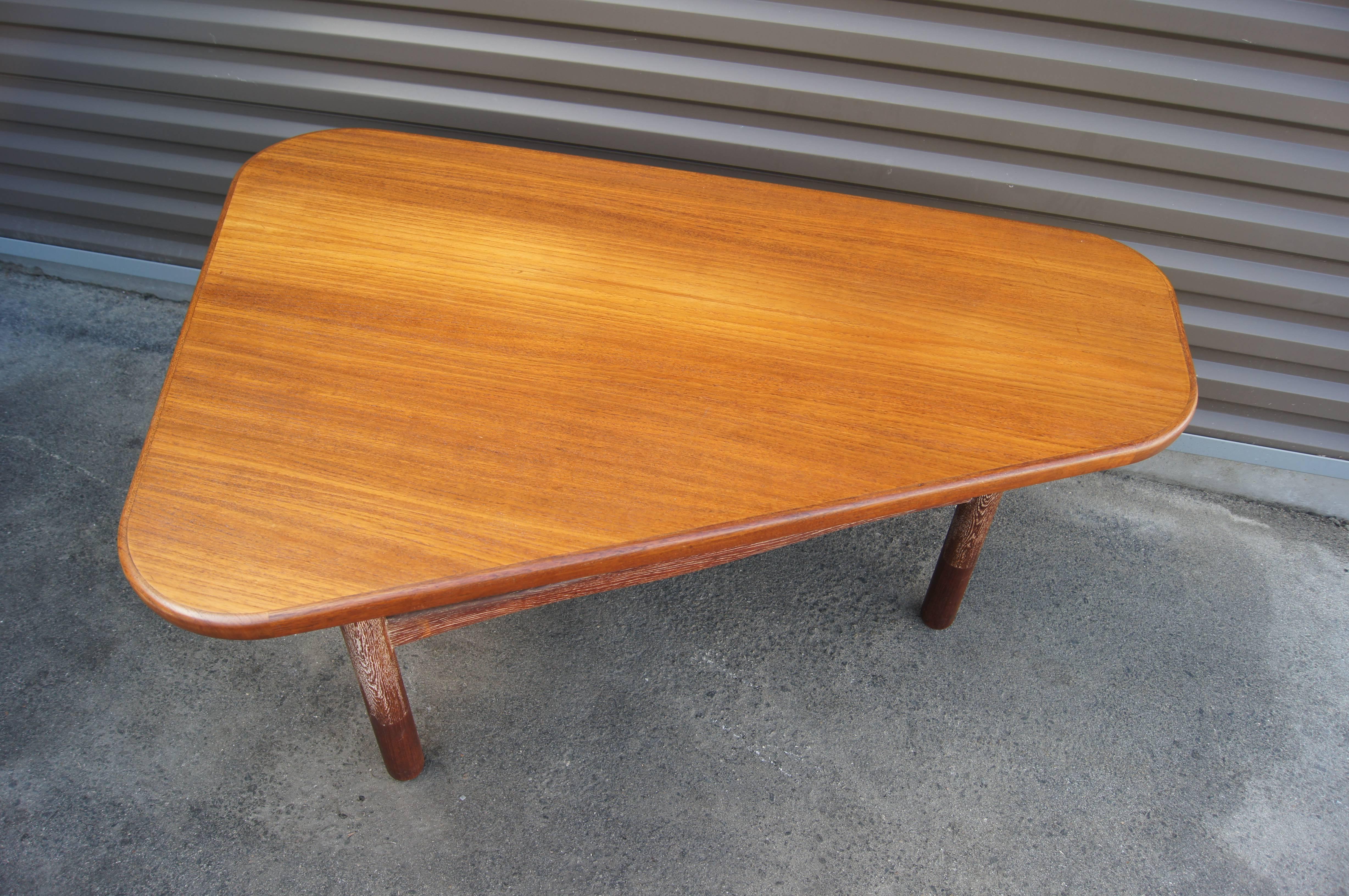 Mid-20th Century Teak and Limed Oak Three-Legged Table by Yngve Ekström for Westbergs Möbler For Sale