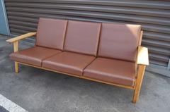 Brown Leather and Oak Three-Seat Sofa, Model GE 290 by Hans Wegner for GETAMA