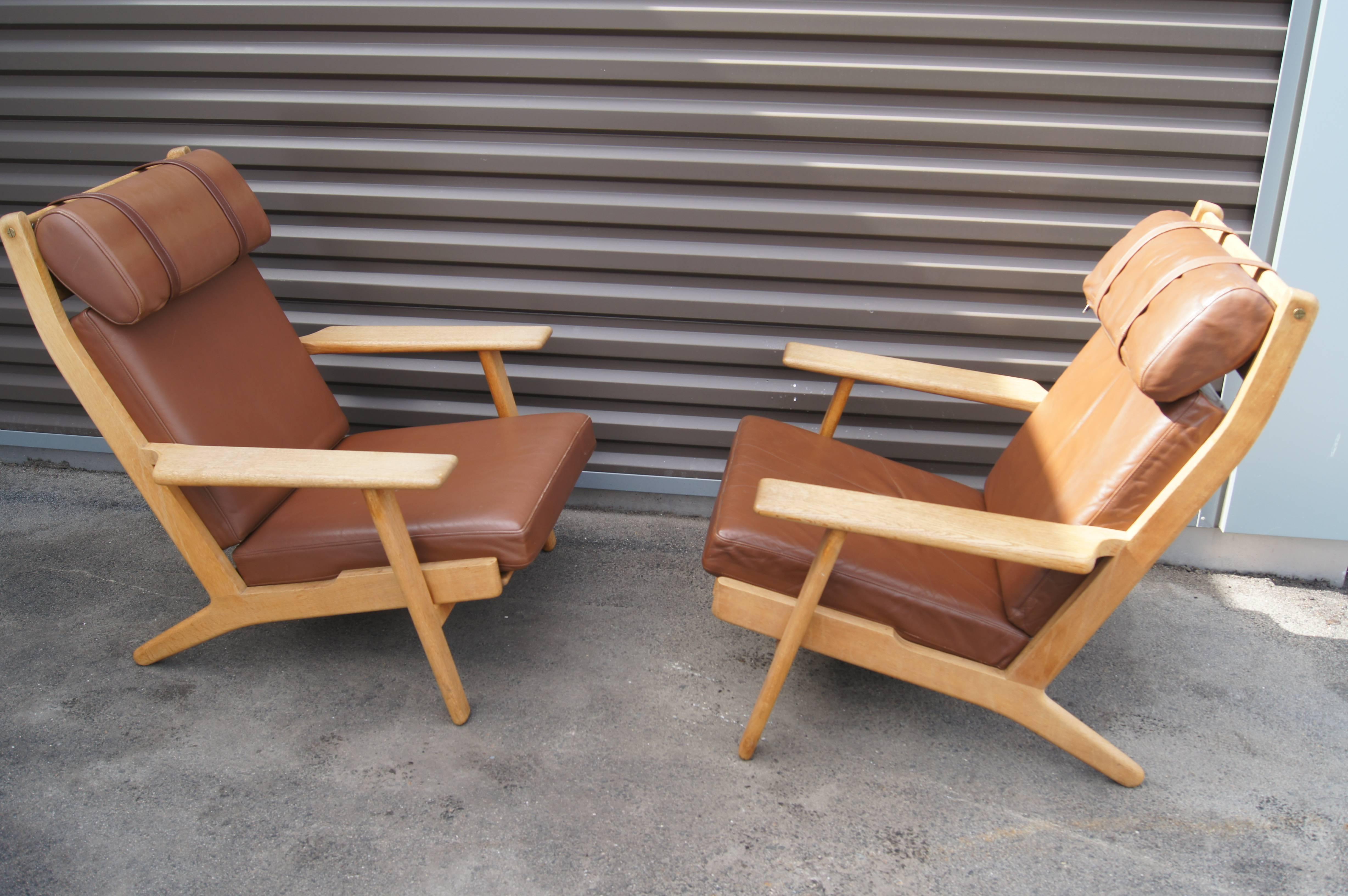 Scandinavian Modern Oak and Leather High-Back Chair, GE 290, by Hans Wegner for GETAMA