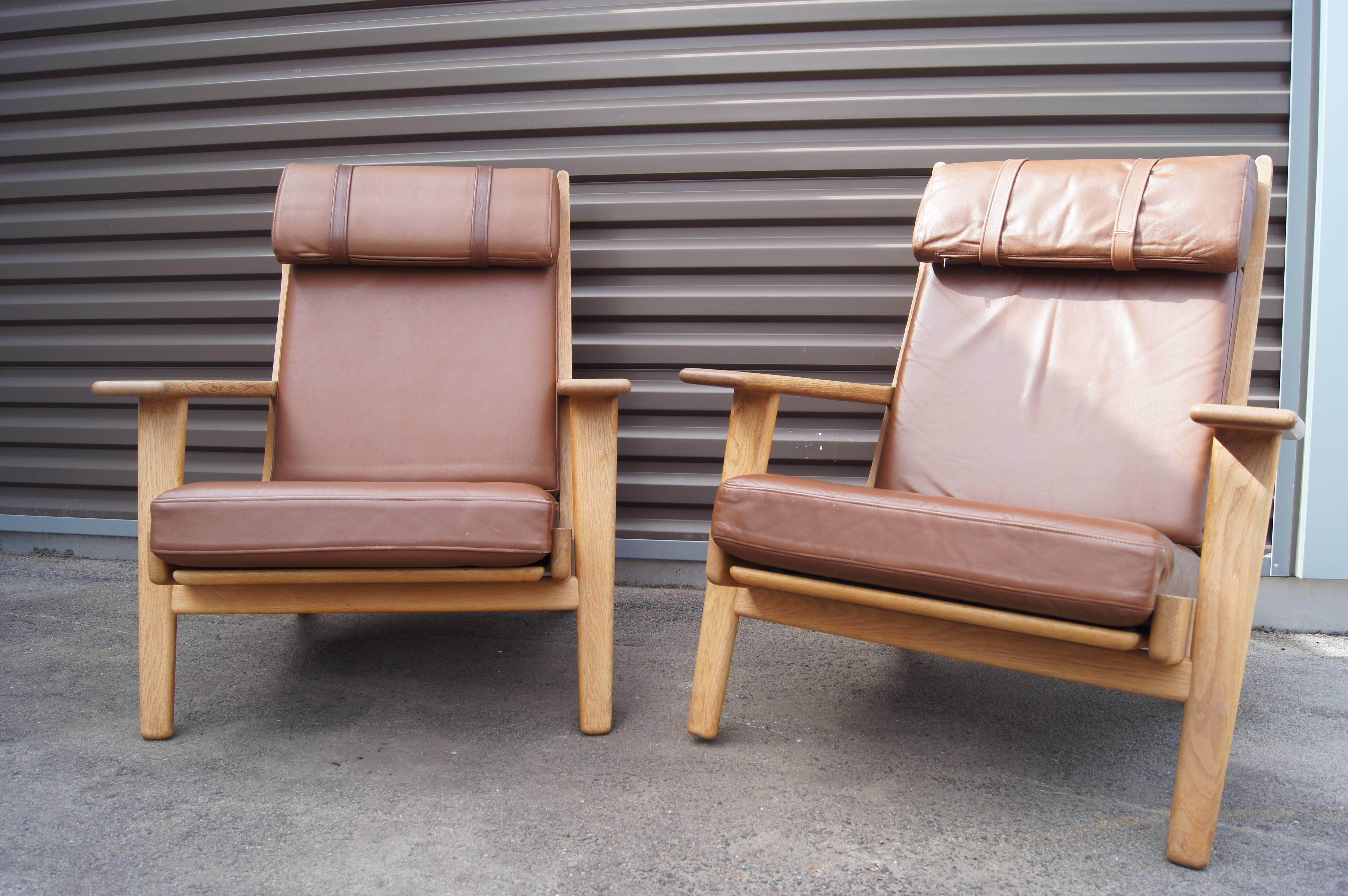 20th Century Oak and Leather High-Back Chair, GE 290, by Hans Wegner for GETAMA