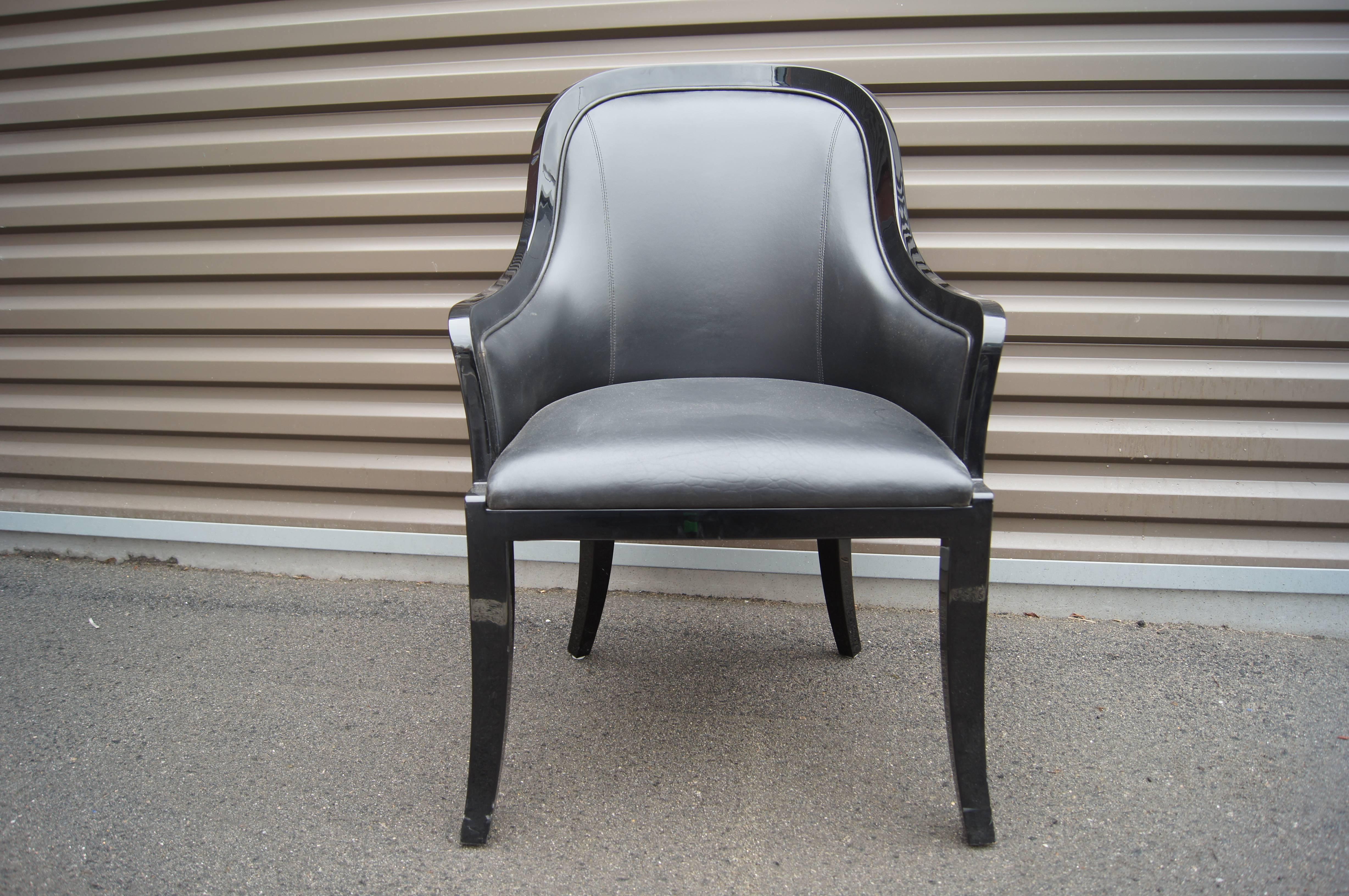 American Black Lacquer and Leather Regina Armchair by Karl Springer