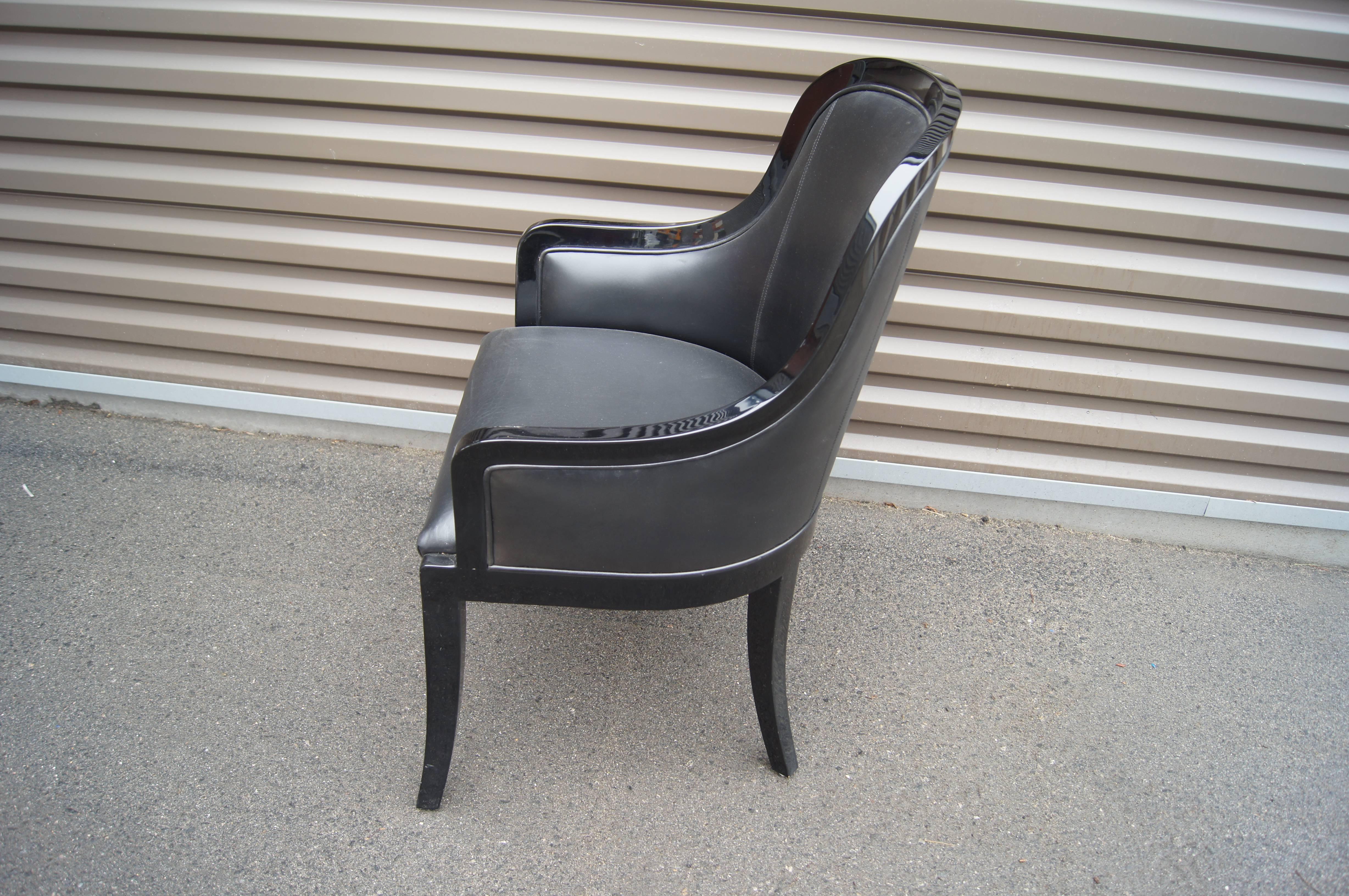 Black Lacquer and Leather Regina Armchair by Karl Springer In Good Condition In Dorchester, MA