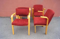 Set of Four Mid-Century Upholstered Bentwood Armchairs by Thonet