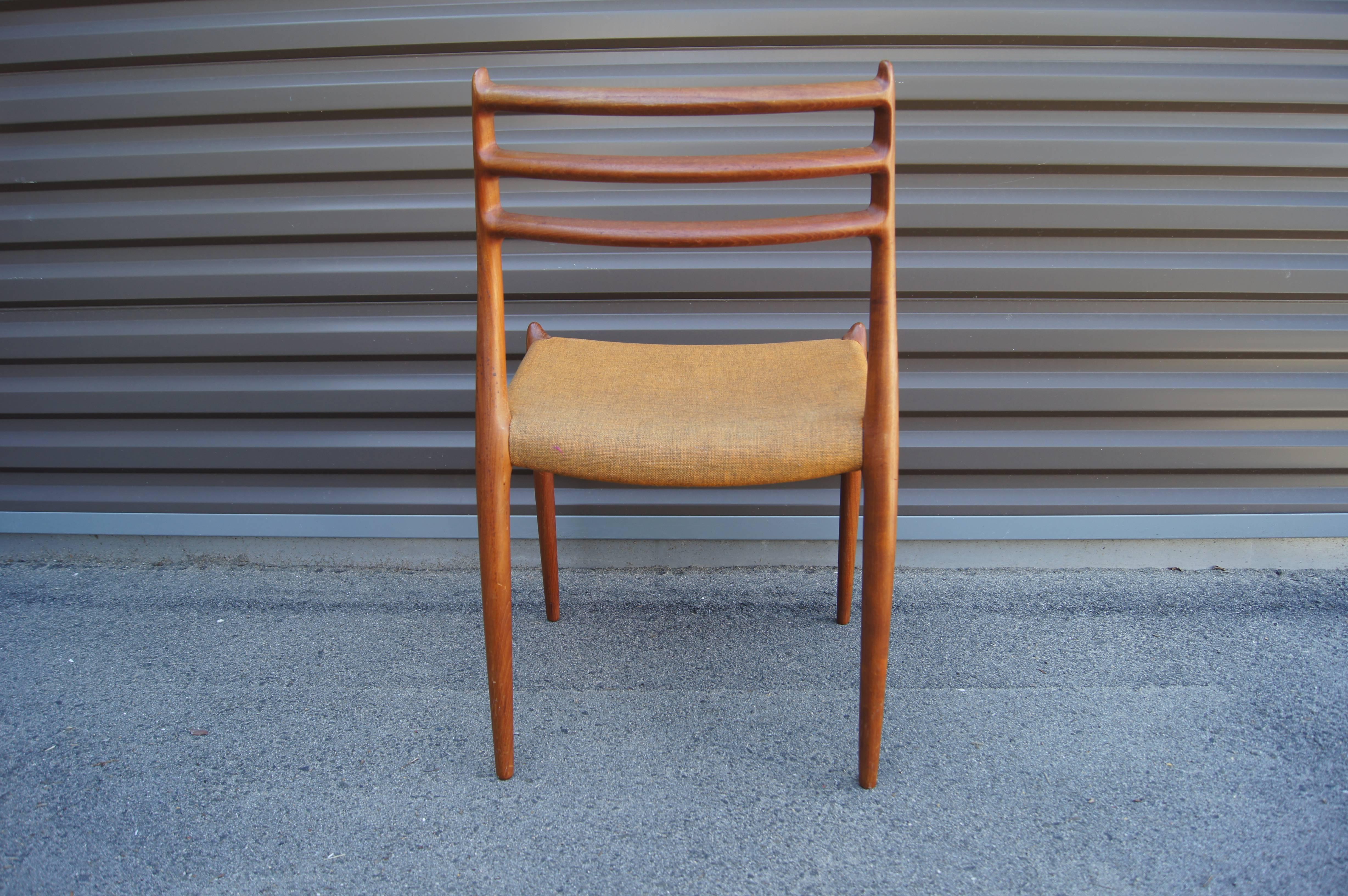 Scandinavian Modern Set of Six Teak Side Chairs, Model 78, by Neils Otto Møller for J.L. Møllers